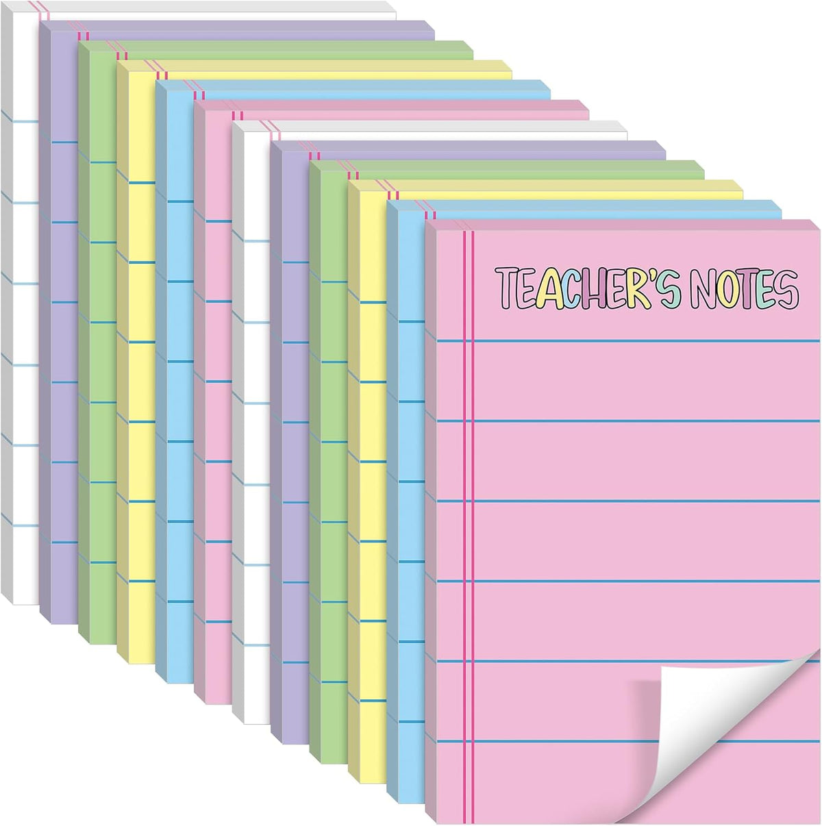 Tinlade 12 Pads Teacher Notepad Back to School Gift,Colorful,Classic | Teacher to Do List Memo Pad Self-stick for Teacher 4" x 6" Sticky Note with Lines Planner Writing Classroom Must Haves