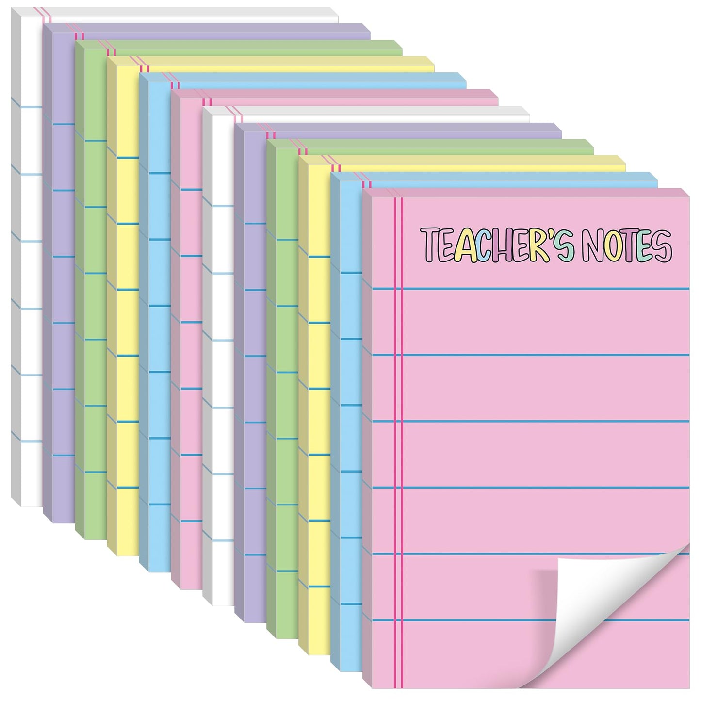 Tinlade 12 Pads Teacher Notepad Back to School Gift,Colorful,Classic | Teacher to Do List Memo Pad Self-stick for Teacher 4" x 6" Sticky Note with Lines Planner Writing Classroom Must Haves