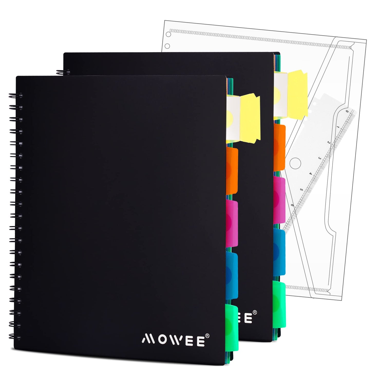 Spiral Notebook - 5 Subject Notebook, College Ruled Notebook With Dividers Pocket, Tabs Label, 11" Ruler, 200 Pages, for Writing Journal, Home & Office, School Supplies, 8.5''x11''Black | 200 Pages, 11" Ruler, 8.5"x11" Black, Pocket Dividers with Tab Labe