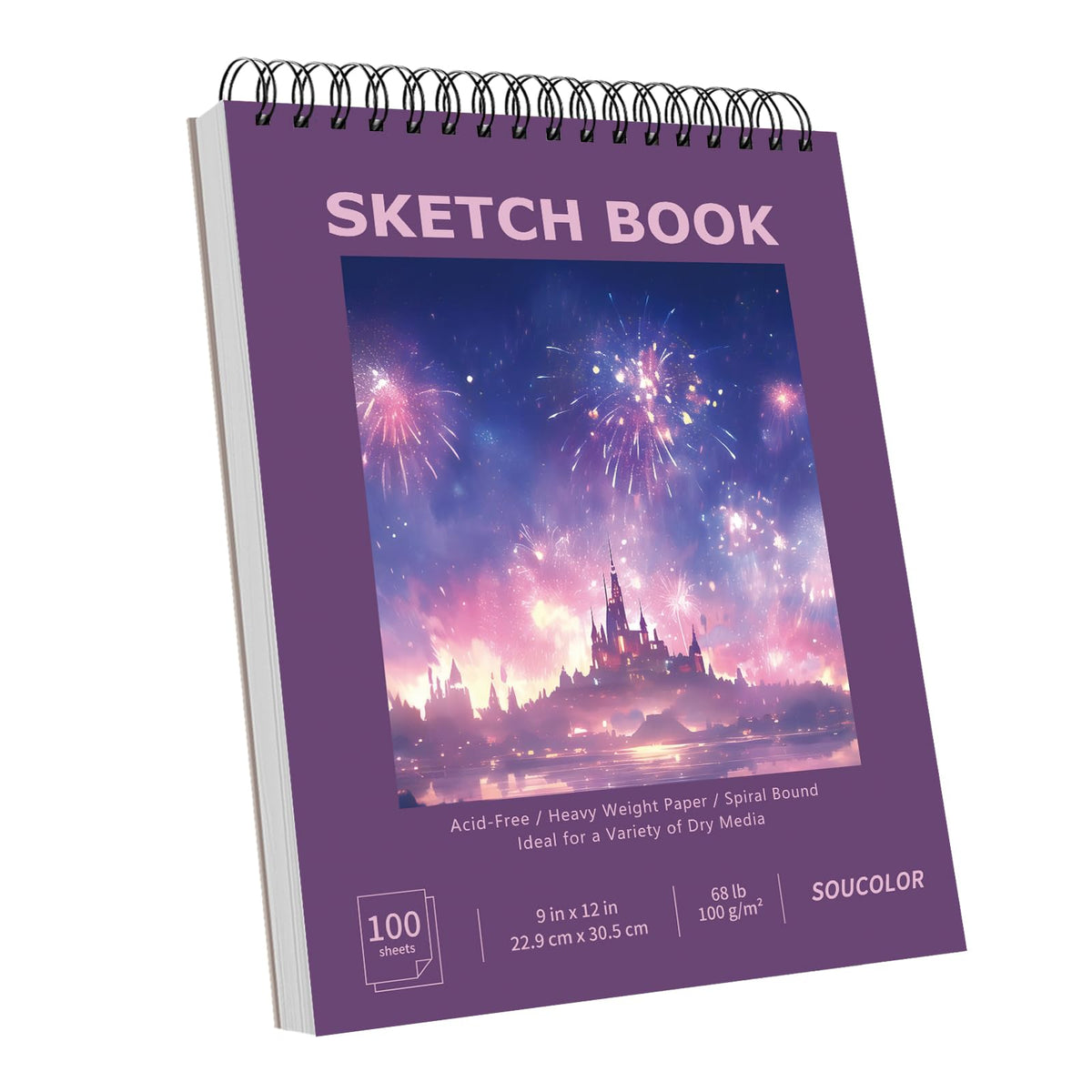 Soucolor Sketch Book 9" x 12", 100 Sheets Kids Art Sketchbook Drawing Pad | 68lb Acid-Free, Fine-Texture Paper, Top Spiral for Lay-Flat, Gift for Teens Girls Boys Beginners Adults, School Art Supplies