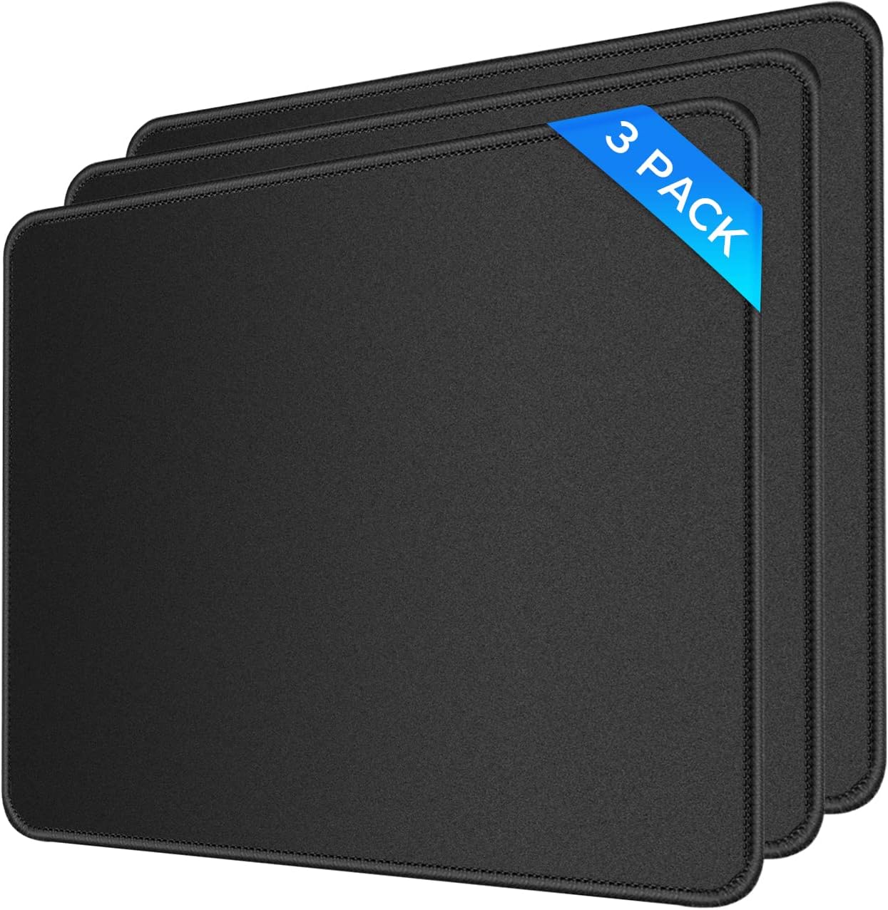 3 Pack Standard Mouse Pad with Stitched Edges, 10.3 x 8.3 in Black | Anti-Fray Stitched Edges,Smooth Lycra Surface,Non-Slip Rubber Base,Machine Washable and Fade-resistant,Suitable for All Mouse