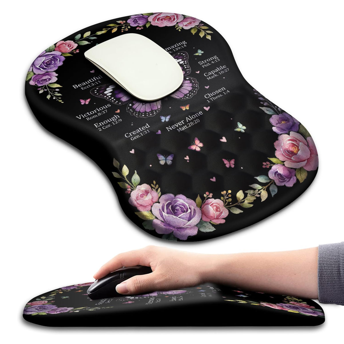 Hokafenle Ergonomic Mouse Pad Wrist Support with Massage Design, Wrist Rest Pain Relief Mousepad with Memory Foam&Non-Slip PU Base, Mouse Pads for Wireless Mouse & Desk (12x8 inch,Black)