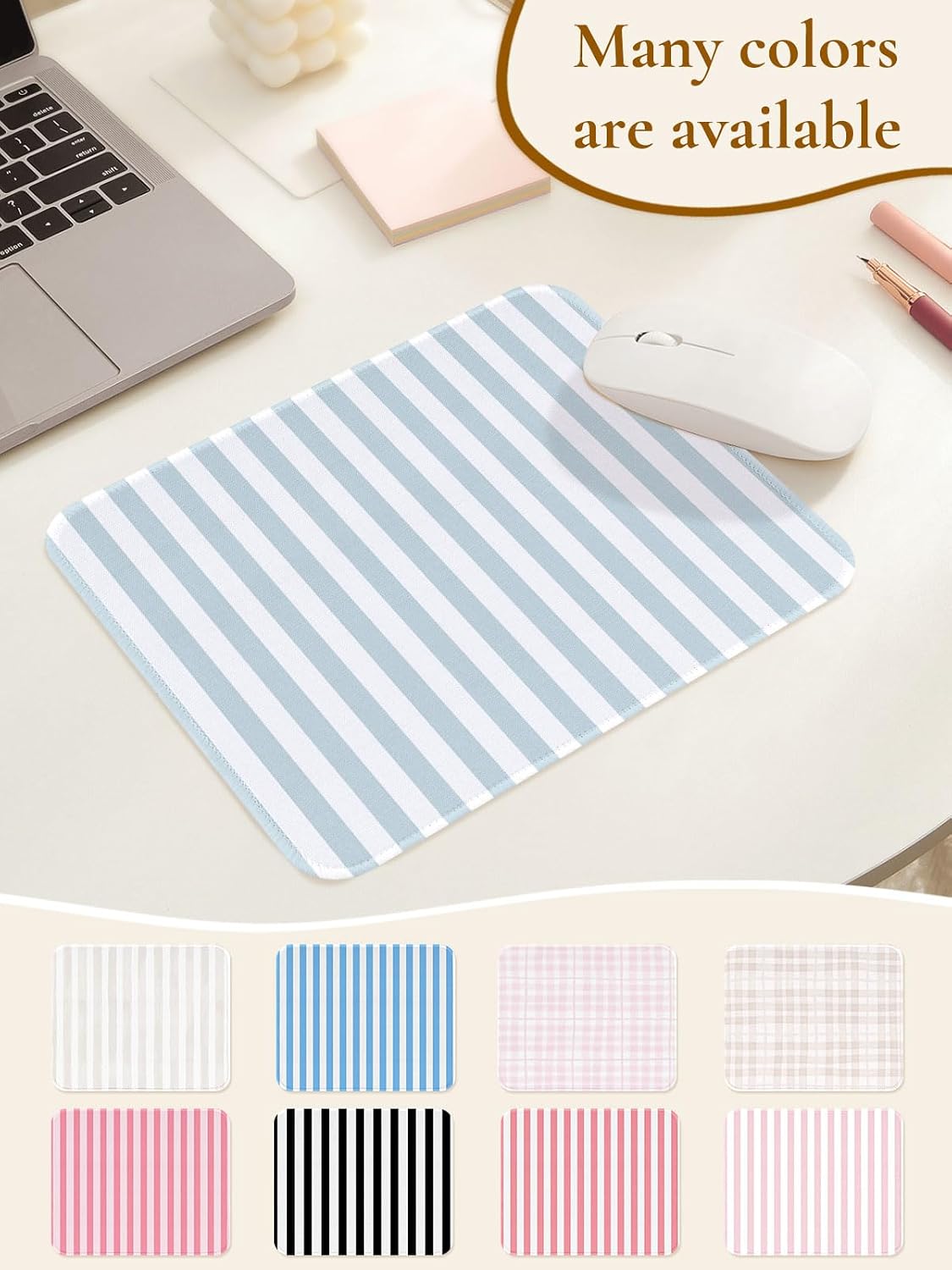 Cute Blue Stripes Mouse Pad, Waterproof Aesthetics Mouse Pads Design, Non-Slip Rubber Base Computer Simple Funny Mousepad,Small Mouse Mat Desk Accessories,Light Blue