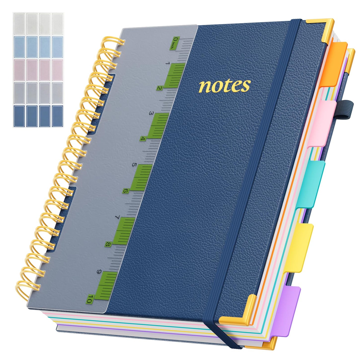 Line Hardcover Spiral Notebook with Removable Dividers Tabs & Ruler, 5 Subject Notebook College Ruled, 300 Page, Large 8"x10" B5 Notebooks for Work School, Lined Journal for Women & Men, Purple