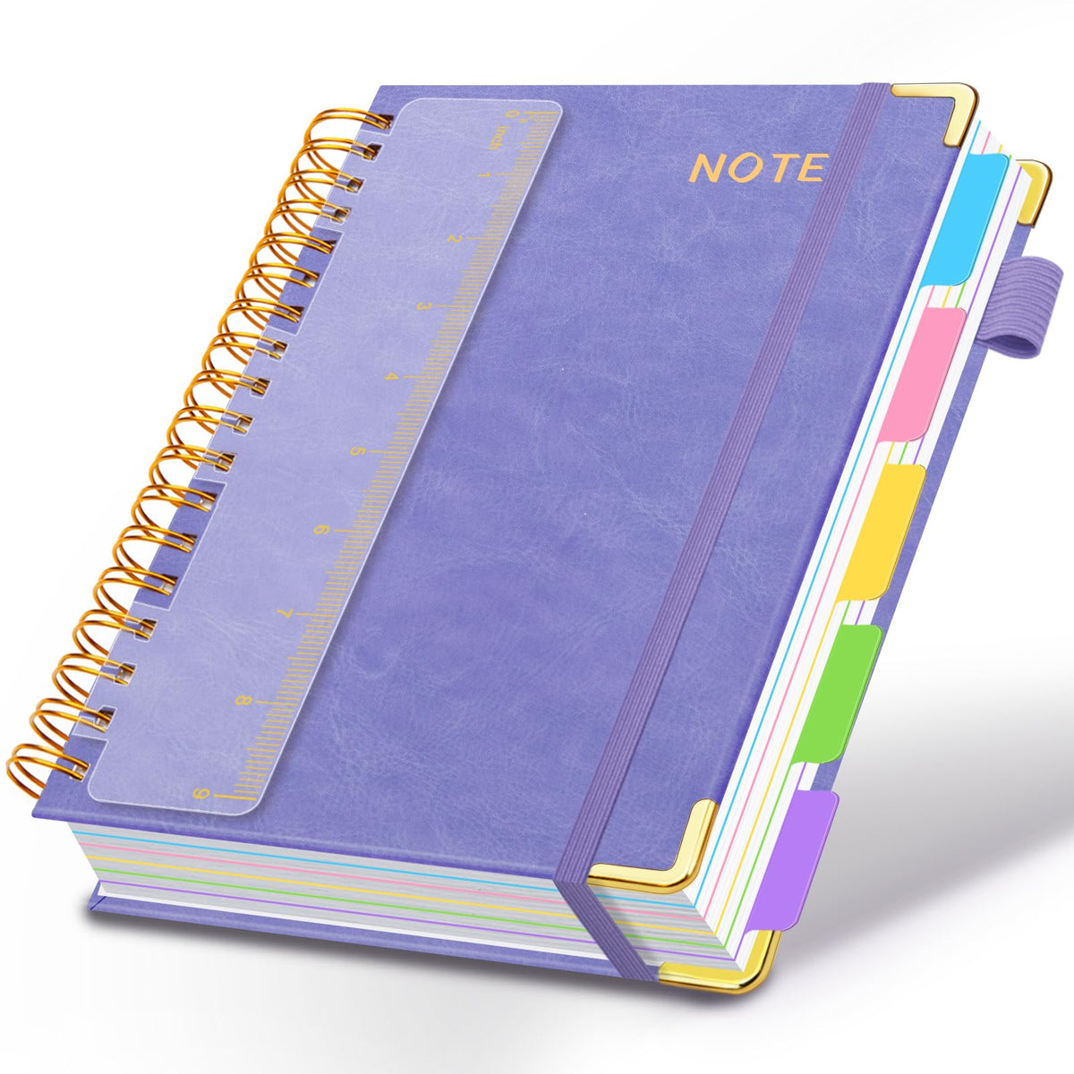 Hardcover Spiral Notebooks for Work 8''x 10'', 300 Pages 5 Subject Notebook with Dividers & Tabs, B5 Spiral Journal for Women, College Ruled Notebooks for School Note-Taking (Rose Purple)