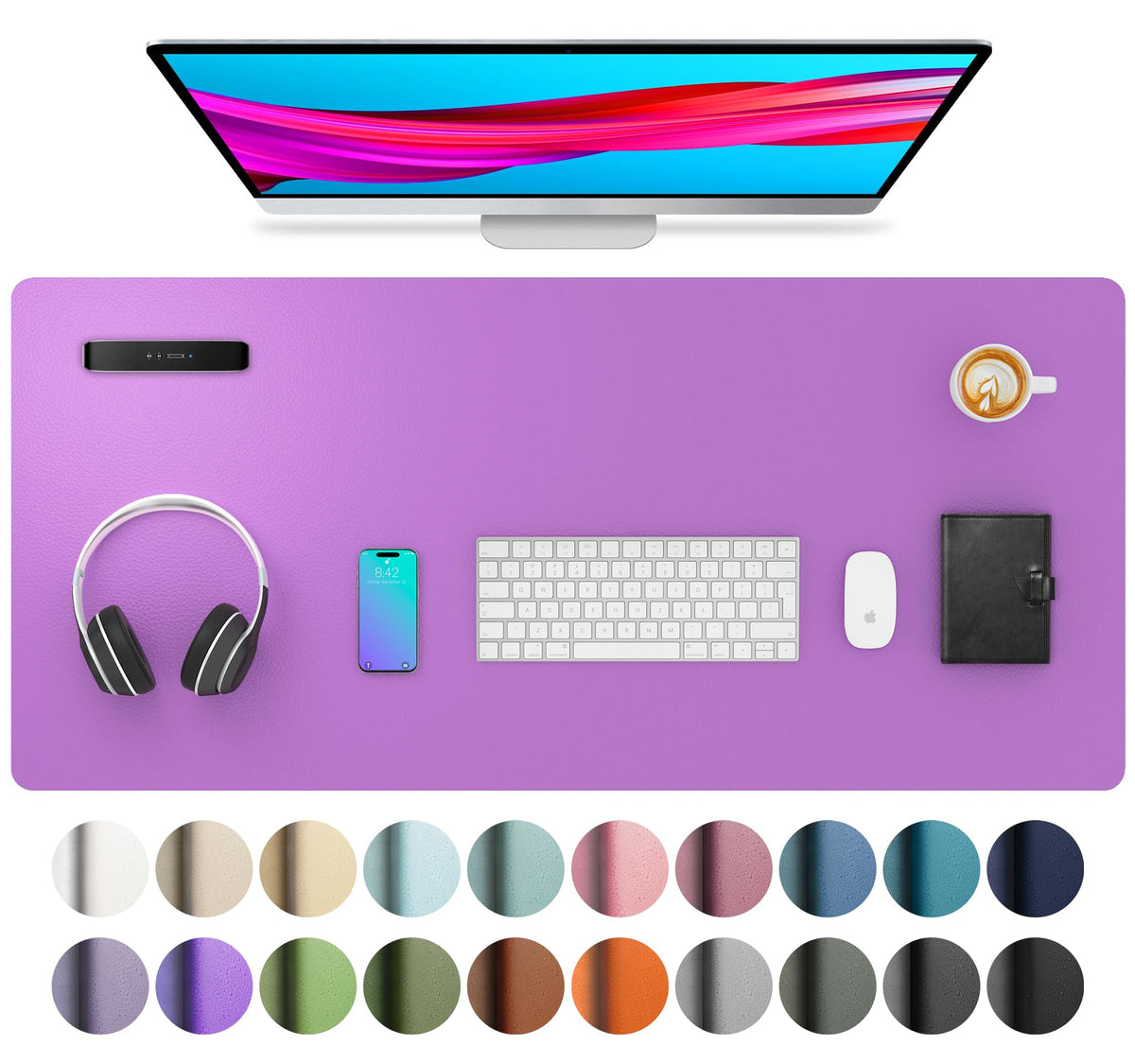 Aothia Non-Slip Waterproof PU Leather Desk Pad Protector for Mouse, Writing Desk, Office, Home, Laptop Blotter, 23.6" x 13.7", Black