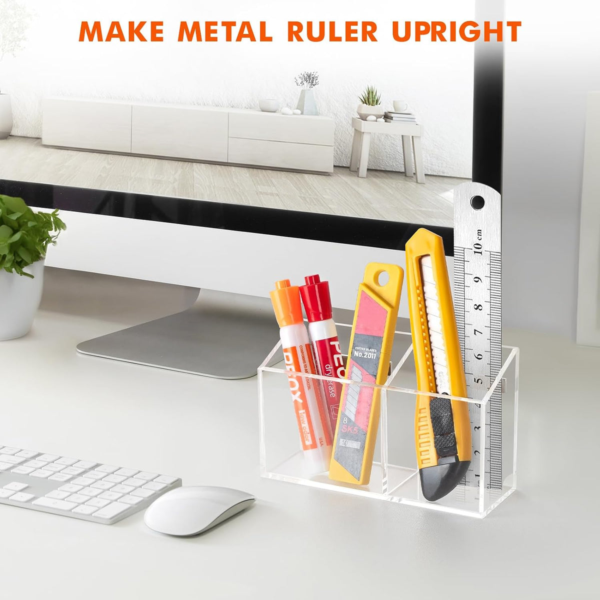 BEYGORM Magnetic Dry Erase Marker Holder for Whiteboard & Refrigerator | Non-slip Acrylic Pen Holder for Classroom, Fridge Magnet, Locker Organizer Accessories, Teacher & School Supplies(Clear)