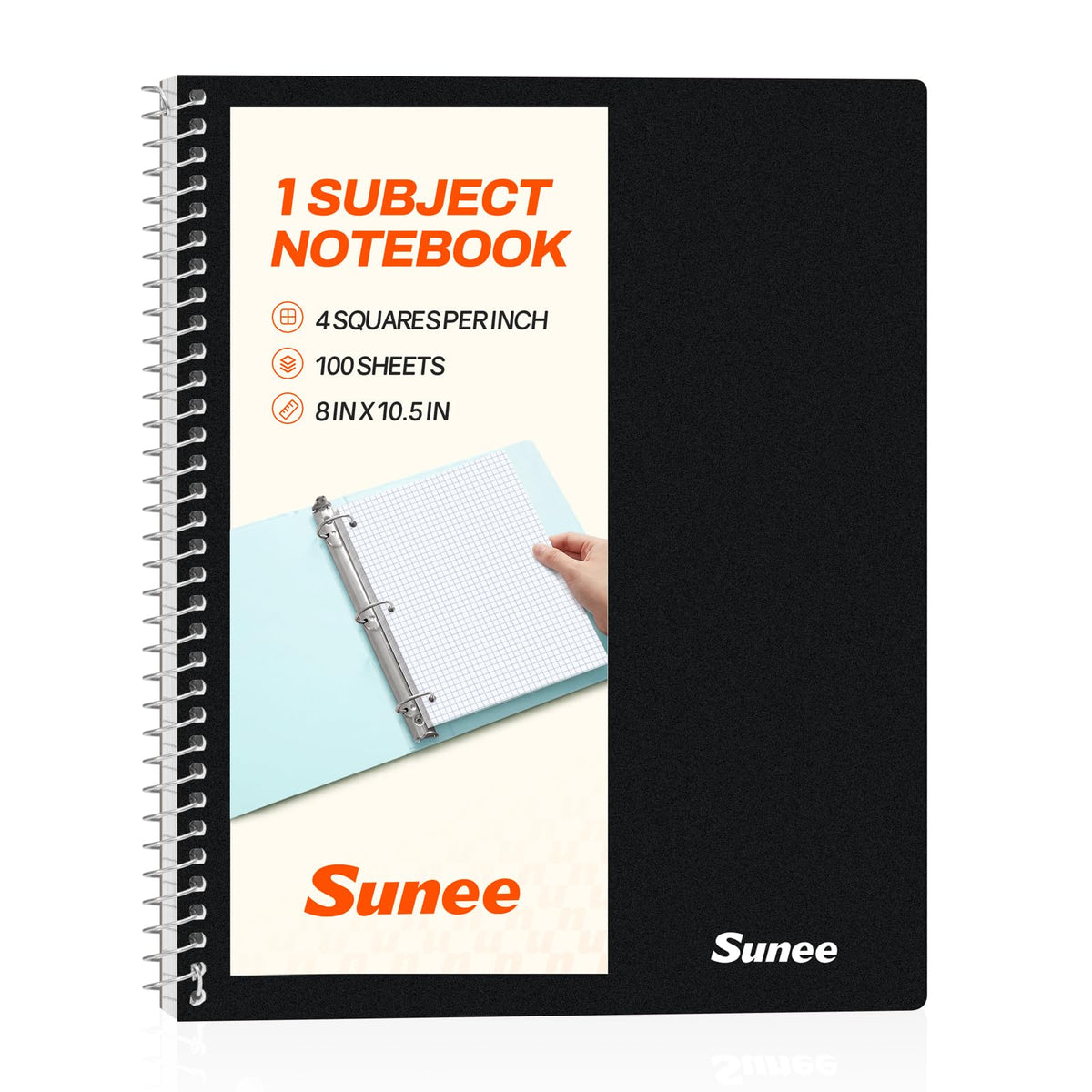 SUNEE Spiral Notebook, 1-Subject, Graph Ruled Paper, 8" x 10-1/2", 100 Sheets per Notebook, 3-Hole Punched Paper, Water Resistant Cover, Spiral Grid Notebooks for Work, Home, School, Writing, Pink