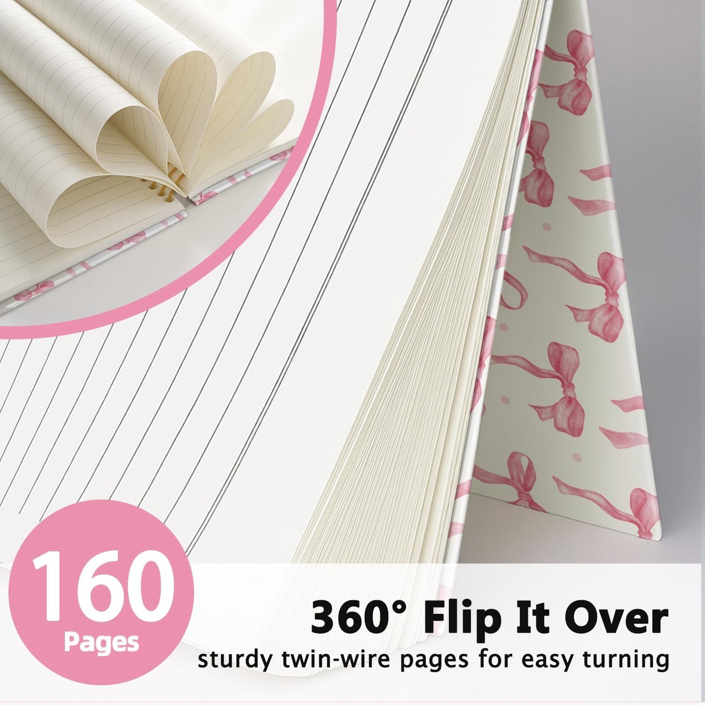 Cute Pink Bow Journal for Teen Girls & Women, Cute School Supplies - Cute Preppy Bow Stuff Birthday Gifts for Women Girls, Coquette Stuff Pink Bow Bible Hardcover Spiral Notebook 5.5x8.3