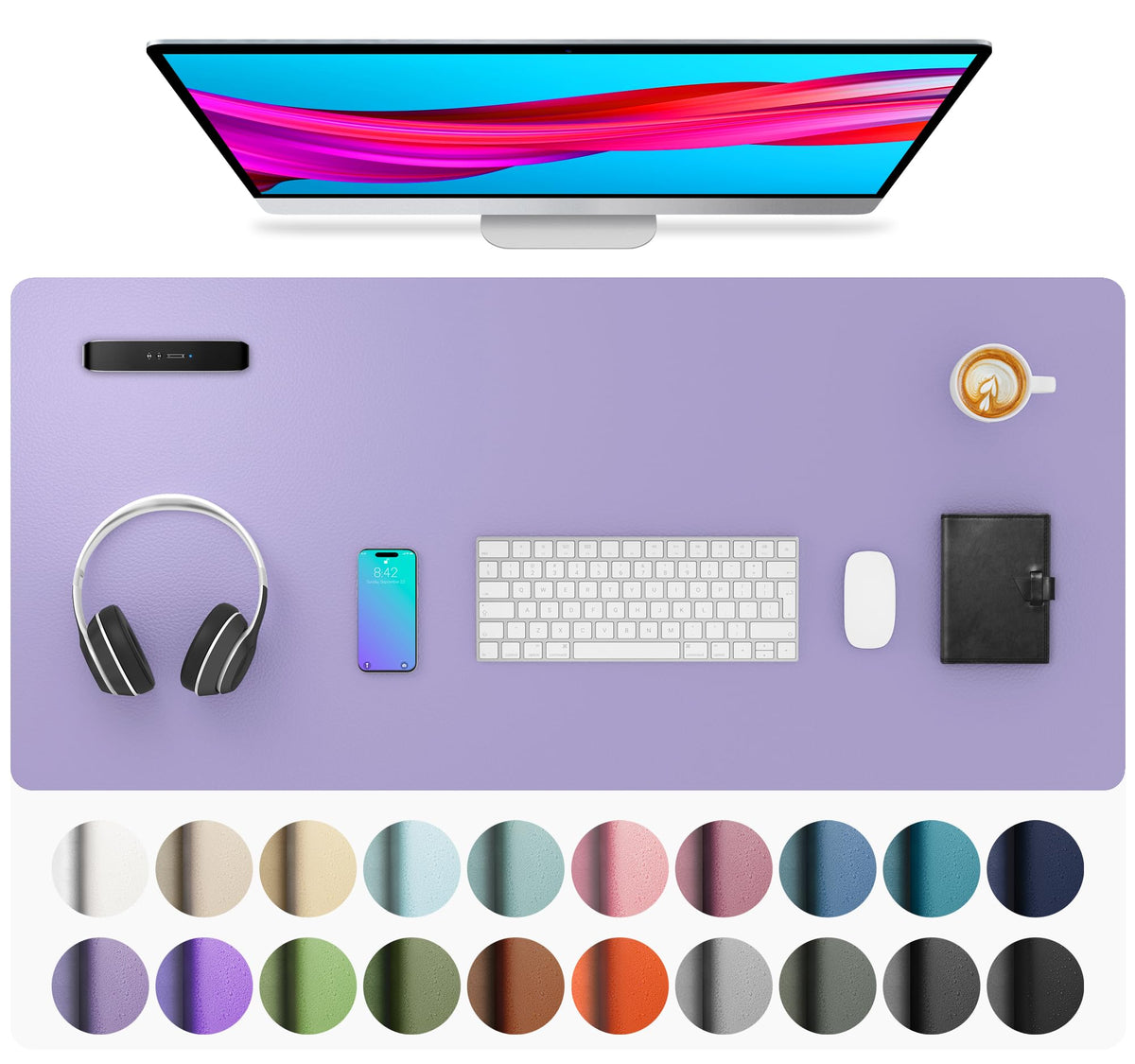 Aothia Non-Slip Waterproof PU Leather Desk Pad Protector for Mouse, Writing Desk, Office, Home, Laptop Blotter, 23.6" x 13.7", Black