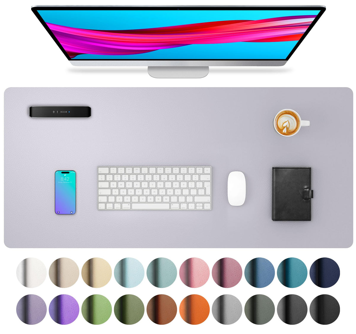 Aothia Non-Slip Waterproof PU Leather Desk Pad Protector for Mouse, Writing Desk, Office, Home, Laptop Blotter, 23.6" x 13.7", Black