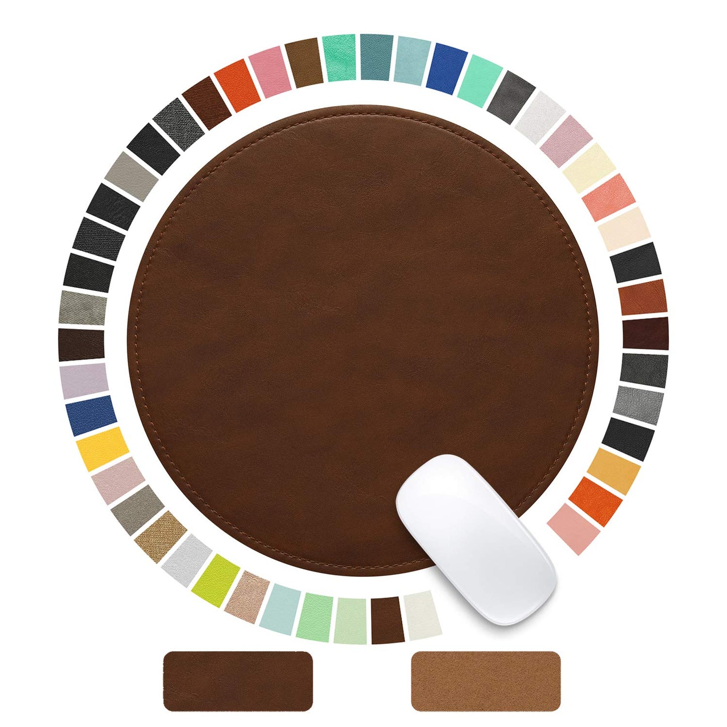 Mouse Pad, PU Mouse Pad，Leather Mouse Pad with Stitched Edge Micro-Fiber Base with Non-Slip Waterproof，Mouse Pad for Computers，Laptop, 8x11Inch (Caramel Brown)