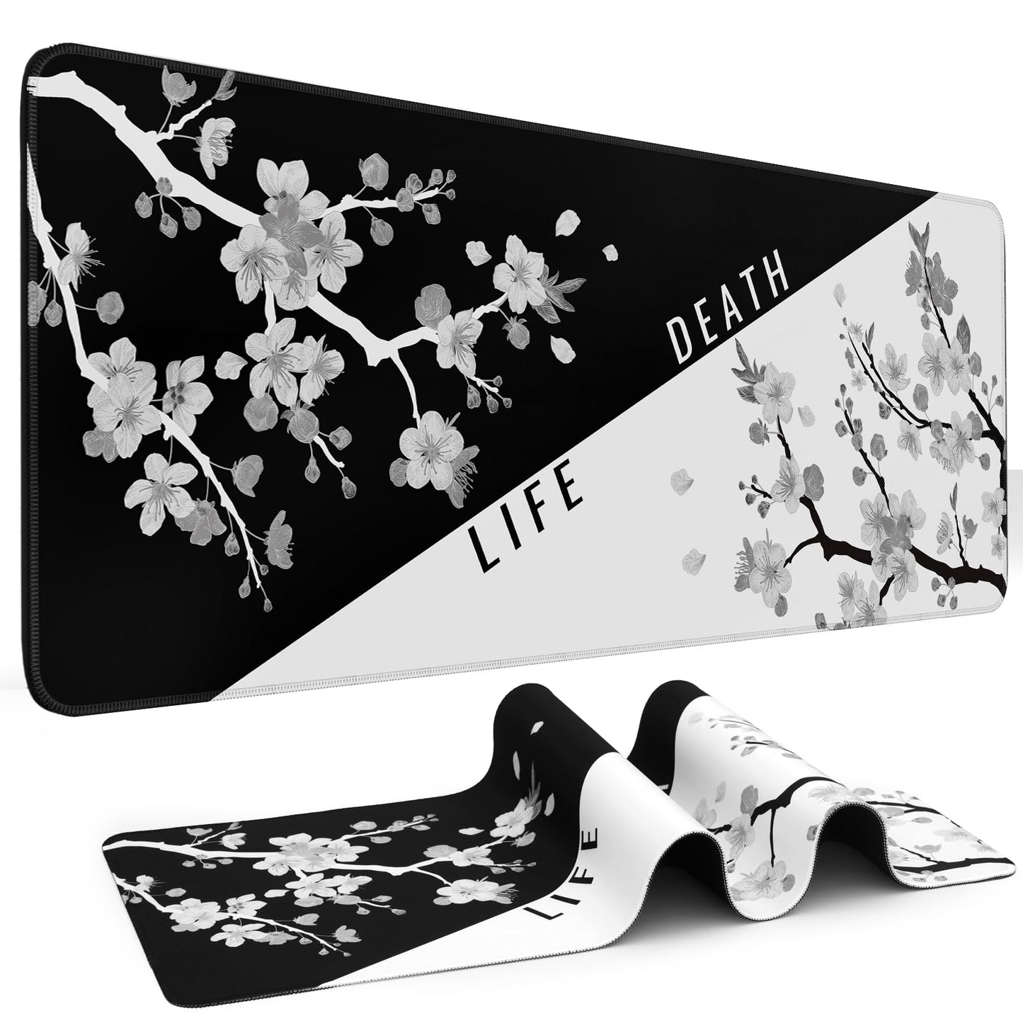 DIGSOM Gaming Mouse Pad, Black with White Topographic Line, 31.5x11.8in | XL Mouse mat, Smooth surface, Anti-slip rubber base, For keyboard and mouse, For home and office use