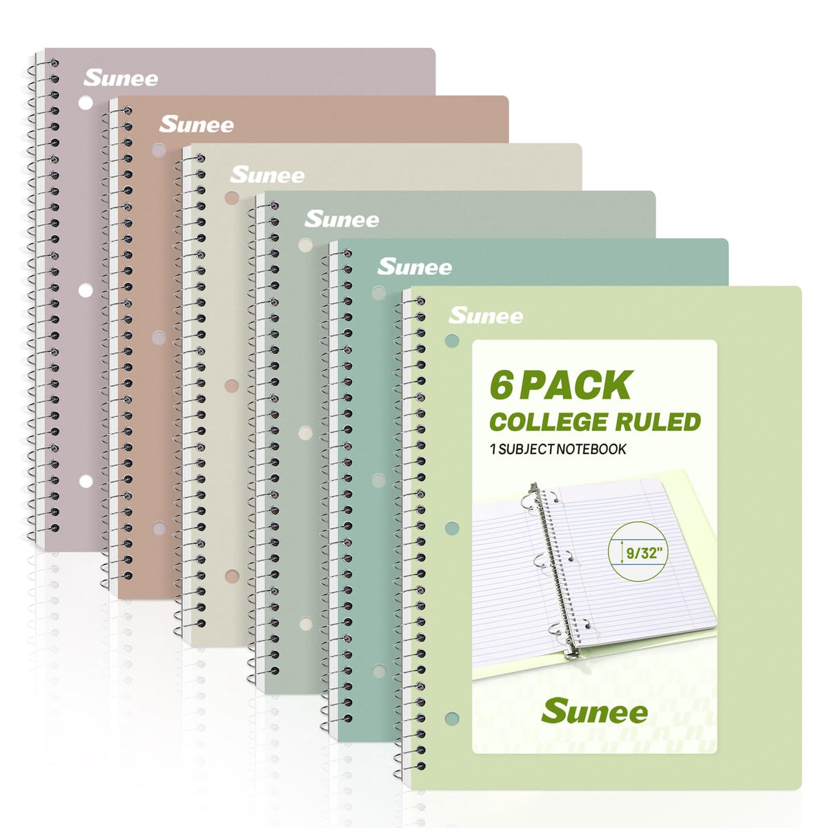 SUNEE Spiral Notebooks, 1-Subject, 5 Pack, College Ruled Paper, 8" x 10-1/2", 70 Sheets per Notebook,3-Hole Punched Paper, Pink,Purple, Blue, Green, Yellow Spiral Lined Notebooks for School,Work