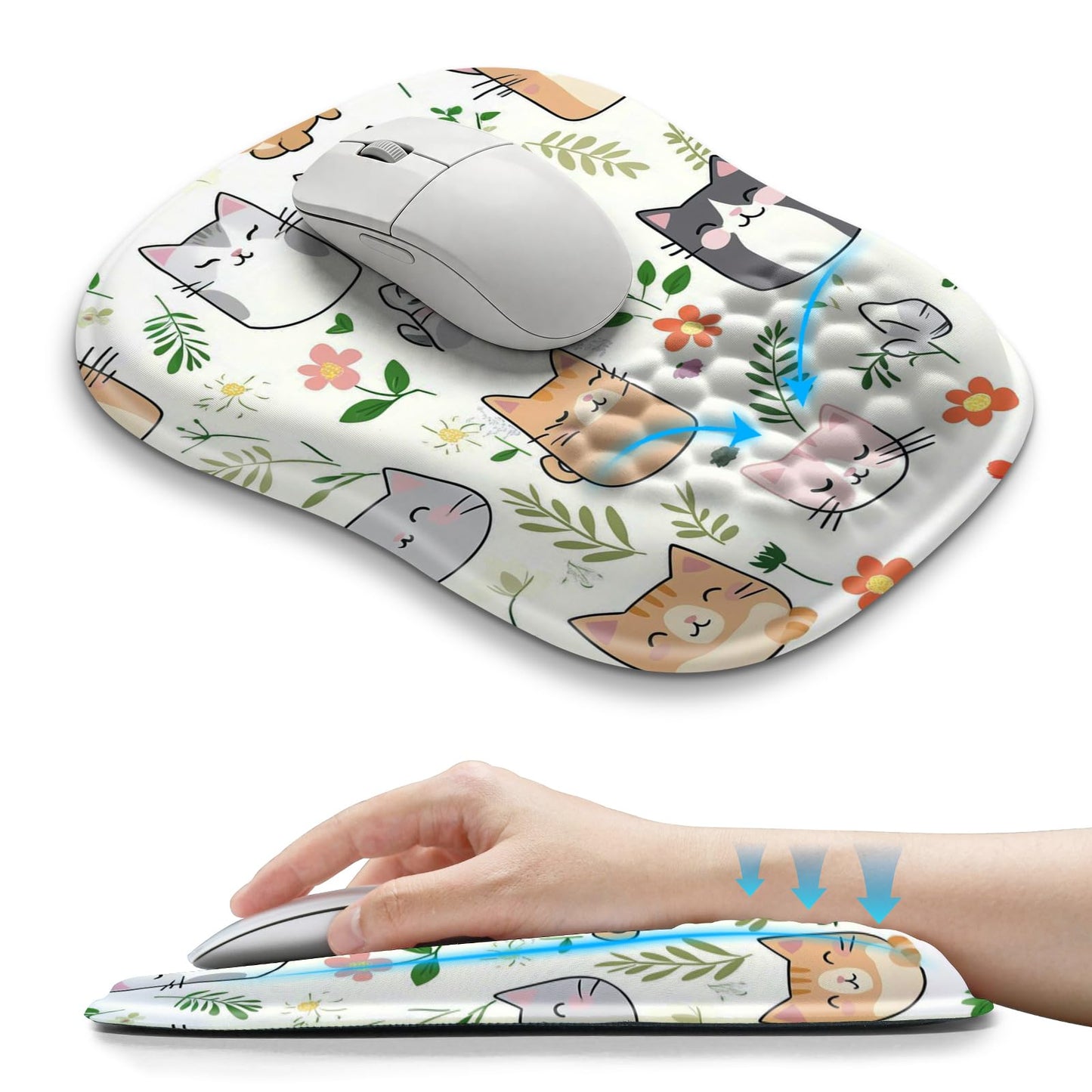 Hokafenle Ergonomic Wrist-hugging Mouse Pad Wrist Support, U-shaped Holding Wrist Rest Mousepad for Carpal Tunnel Pain Relief with Cushioned Memory Foam Slope Massage Bulge (Classic 10.2x8.3 in,Black)