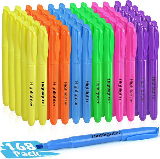 KIZZYEA 168 Pack Highlighters in 6 Assorted Colors, Chisel Tip Dry-Quickly Highlighters Bulk, No Bleed Highlighter Markers for Adult Kids, Office Classroom Must Have, School Supplies for Teachers