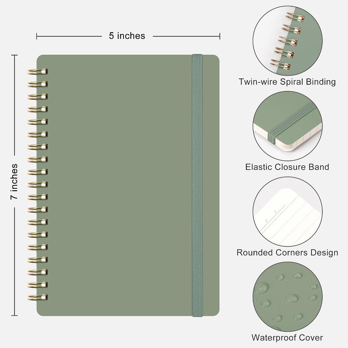RETTACY Spiral College Ruled Notebook, 140 Pages per Pack, B6 (5" x 7") | 3-Pack, Small Pocket Size, Soft Cardboard Cover, for School, Work, Writing, Journaling (Pink & Light Green & Light Blue)