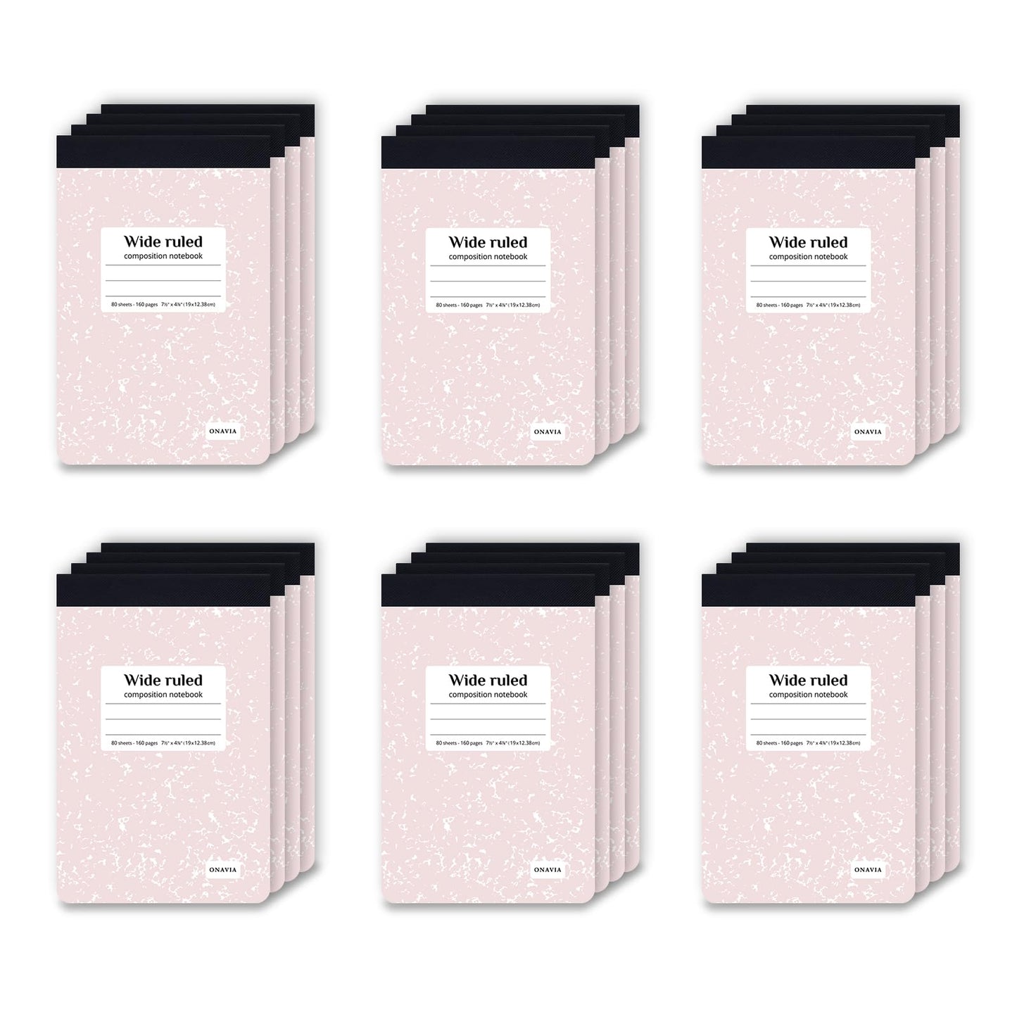 ONAVIA Composition Notebook Wide Ruled 6 Pack, 200 Pages, Marble Black | 100 ct, 9.75 x 7.5 in, Wide Ruled Composition Notebook, Durable Comp Book, School Notebooks, Note Taking, Students