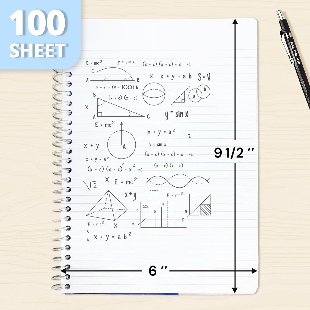 ONAVIA 2 Subject Spiral Notebook College Ruled 6 Pack, 200 Pages, Assorted | 100 ct, 6 x 9.5 in, Poly Cover, 2 Dividers, Double-Sided Pockets, Notebook for School, Study