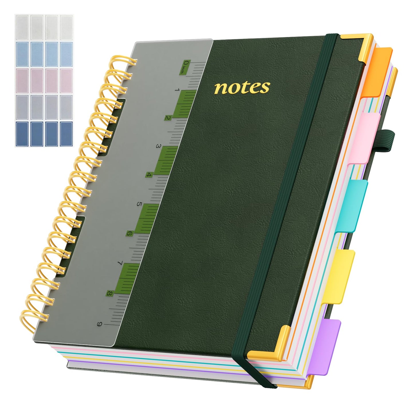 Line Hardcover Spiral Notebook with Removable Dividers Tabs & Ruler, 5 Subject Notebook College Ruled, 300 Page, Large 8"x10" B5 Notebooks for Work School, Lined Journal for Women & Men, Purple