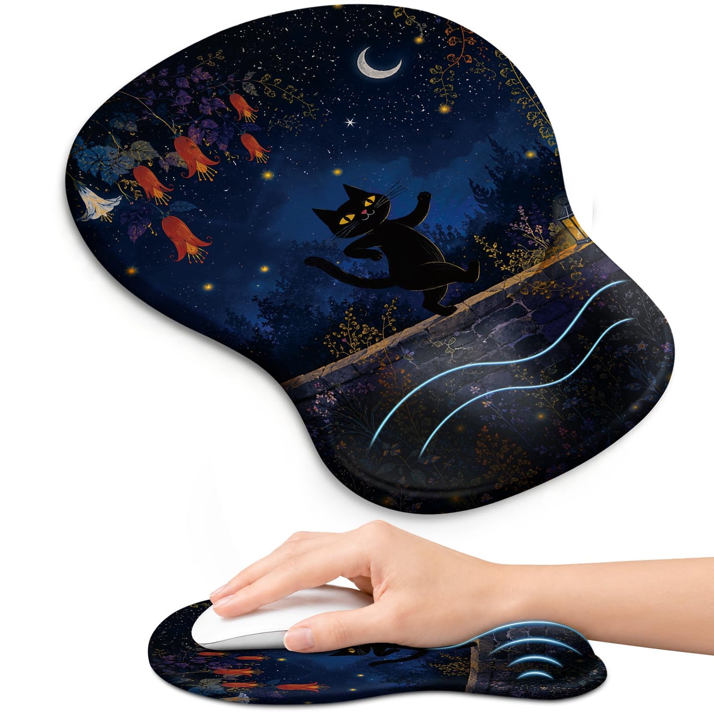 Ergonomic Mouse Pad with Wrist Rest, Gel Wrist Support, Black | 10.2 x 7.6 in Mouse Pad with Smooth Fabric Surface and Non-Slip Rubber Base for Office, Home, Study, and Gaming