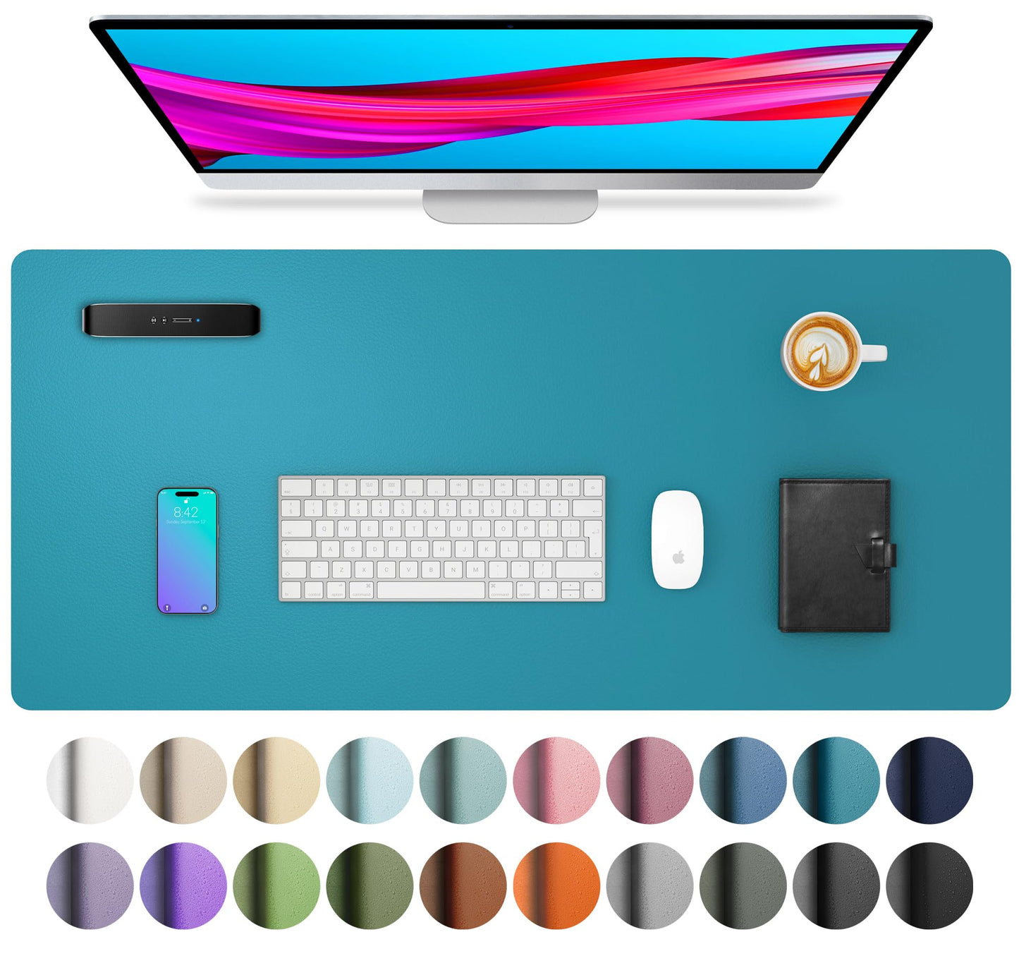Aothia Non-Slip Waterproof PU Leather Desk Pad Protector for Mouse, Writing Desk, Office, Home, Laptop Blotter, 23.6" x 13.7", Black