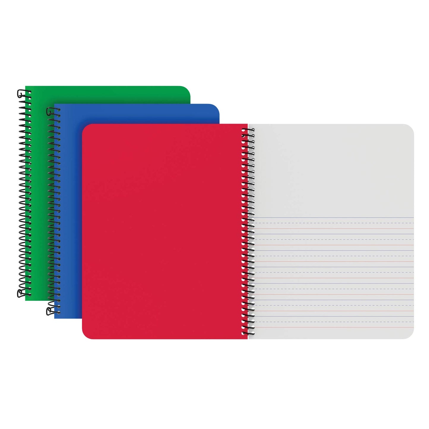 Oxford Primary Spiral Notebooks, Writing/Drawing Practice, Pre-K, K-2, Durable Plastic Covers, Writing Journals for Kids, 80 Sheets, 9-3/4 x 7-1/2 Inch, Blue, Green, Red, 3 Pack (89001)