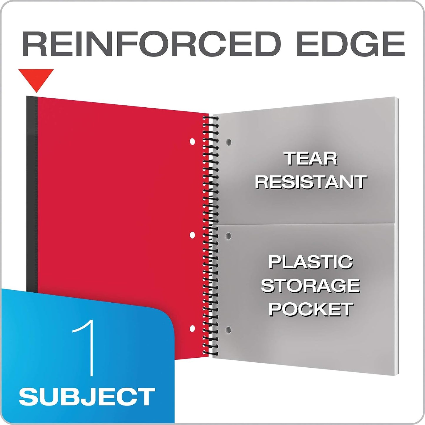 Oxford Spiral Notebook 3 Pack, 1 Subject, Wide Rule Journal, Durable Plastic Covers, 1 Pocket, 8.5 x 11 Inches, 100 Sheets, Red, Green, Blue (89802)