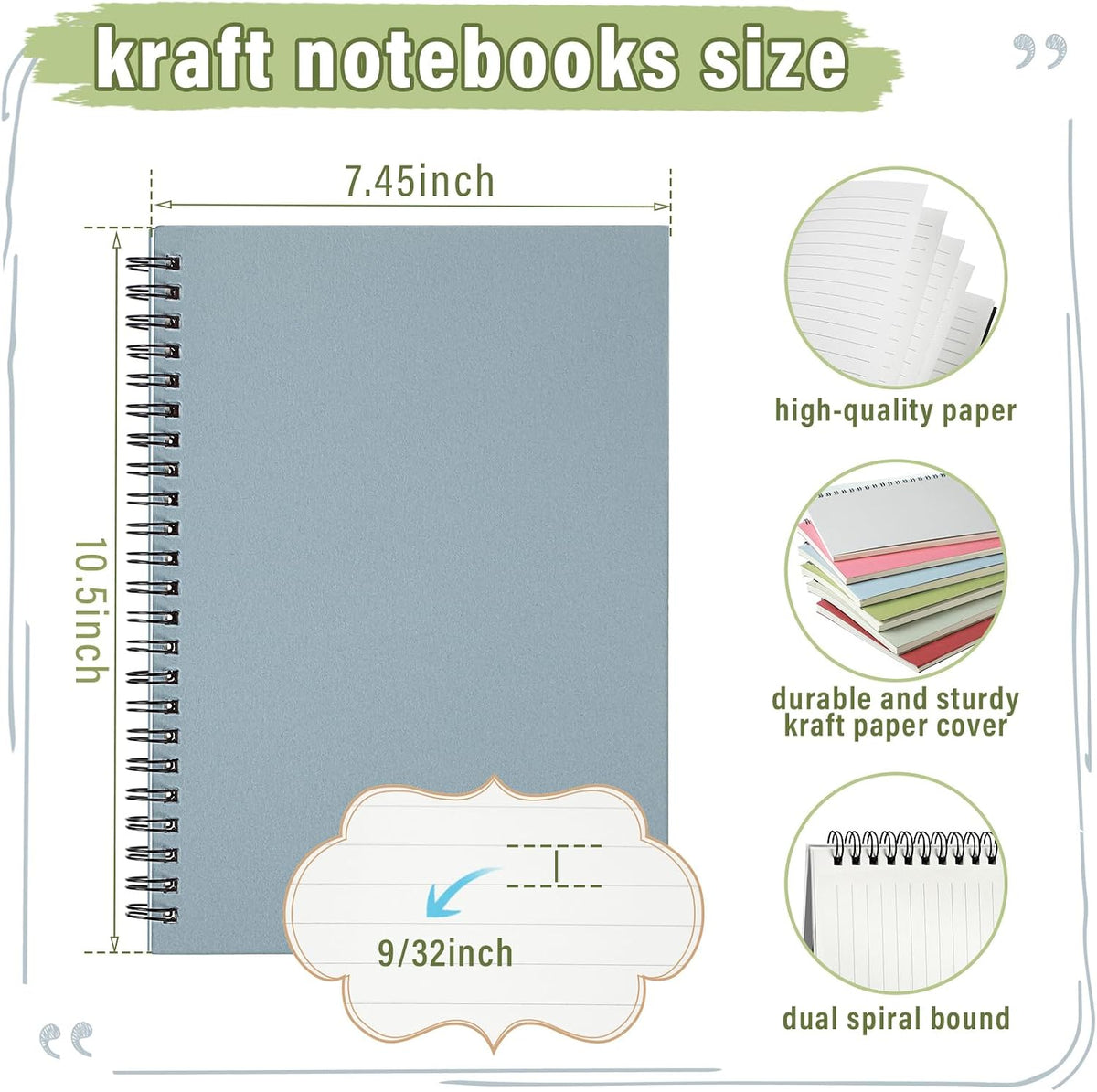 6 Pack Spiral Notebook 10.5x7.45 Notebook,Fresh,Morandi | B5 Spiral College Ruled Notebook,140 Page Journal, Writing Kraft Cover Lined Notepad for Office School Journaling