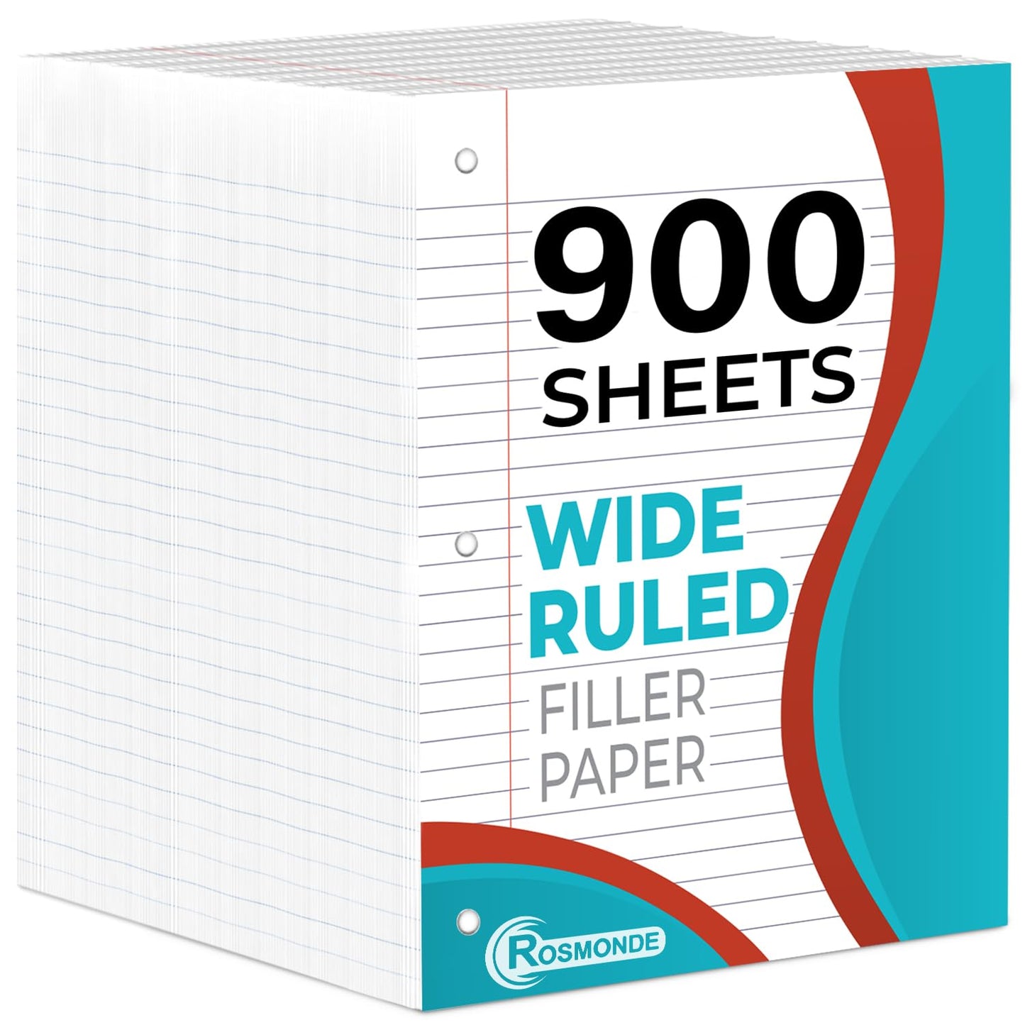 450 Sheets Loose Leaf Paper, 3 Pack, Wide Ruled Filler Paper | Bulk Office Filler Paper, 8" x 10.5", 3 Hole Punched, 150 Sheets/Pack, Wide Ruled Notebook Paper for Binder, White