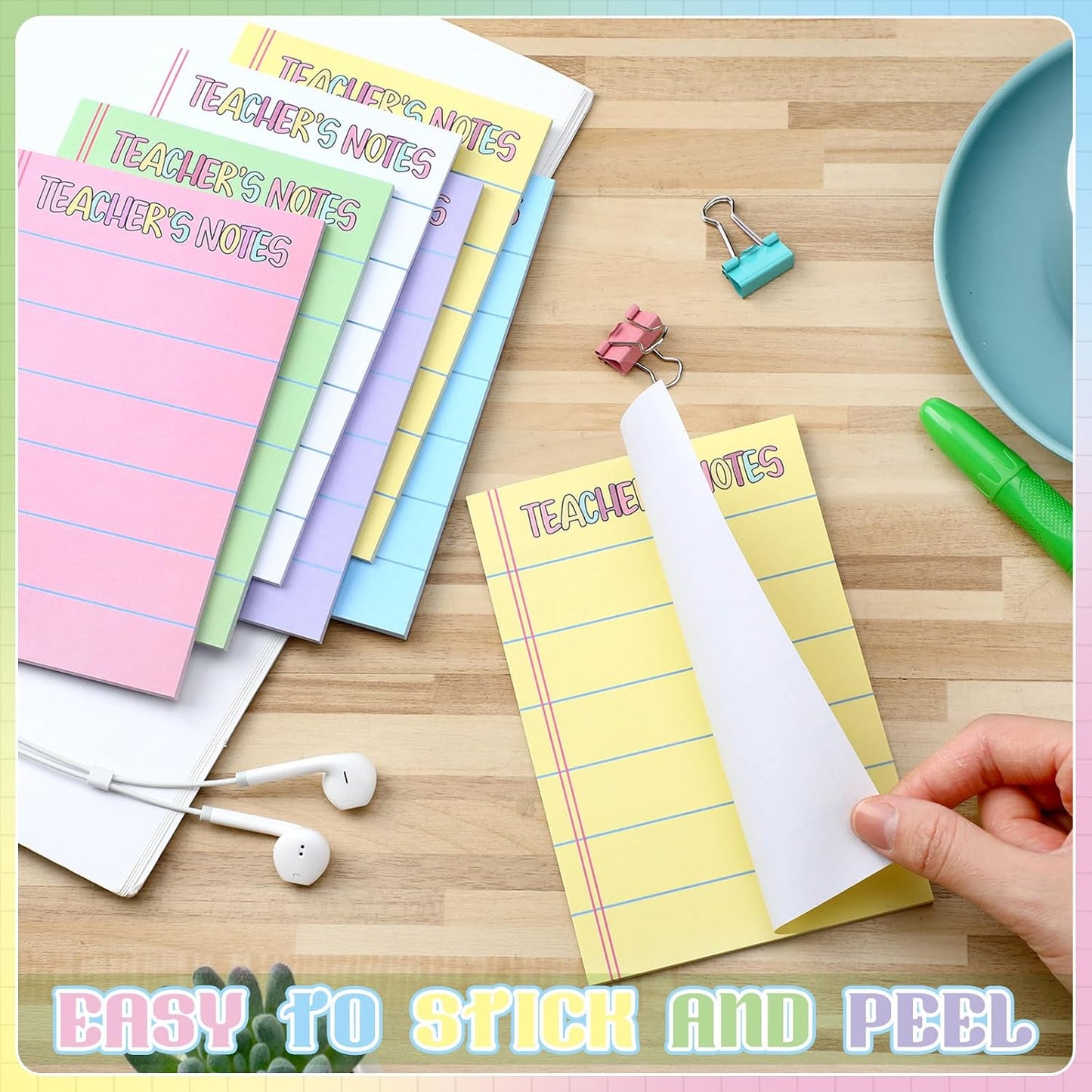 Tinlade 12 Pads Teacher Notepad Back to School Gift,Colorful,Classic | Teacher to Do List Memo Pad Self-stick for Teacher 4" x 6" Sticky Note with Lines Planner Writing Classroom Must Haves