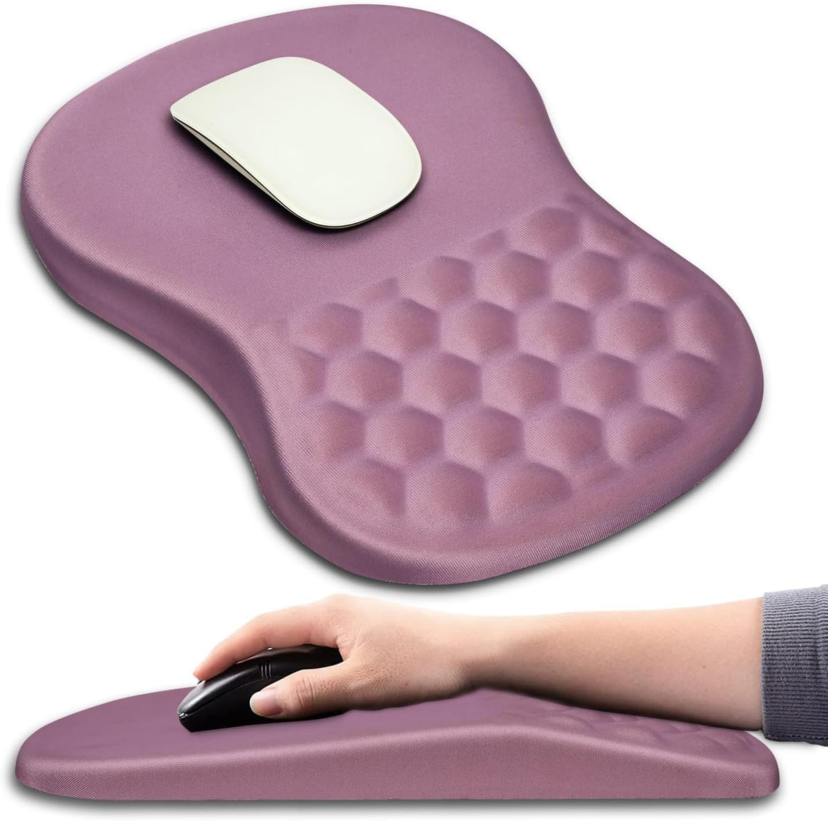 Hokafenle Ergonomic Mouse Pad Wrist Support with Massage Design, Wrist Rest Pain Relief Mousepad with Memory Foam&Non-Slip PU Base, Mouse Pads for Wireless Mouse & Desk (12x8 inch,Black)