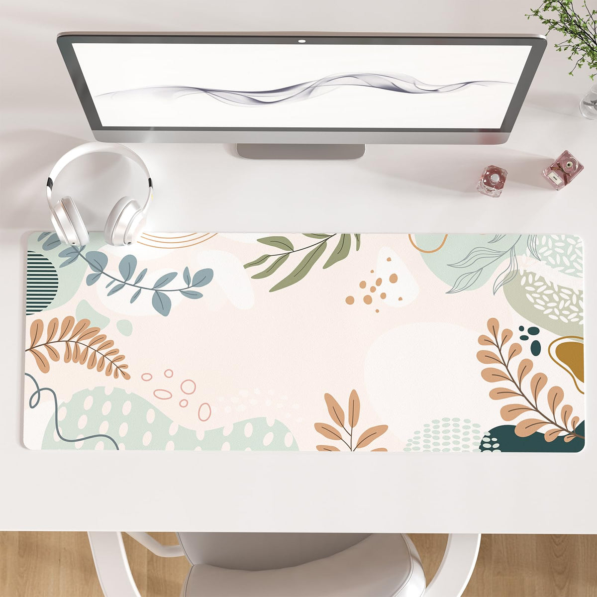 Faux Leather Large Mouse Pad, Office Desk Mat, 31.5"x15.7", Pink Floral | Desk Décor Accessories, Extended Size, Waterproof & Easy to Clean, Smooth Surface, Non Slip Desk Organization
