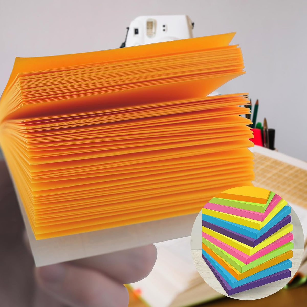 OHOME Sticky Notes - 12 Pads, 3”x3” - Colorful Self-Stick Post Notes Bulk - Office Desk Accessories | Teacher Classroom Must Haves,Aesthetic School Supplies for Home,Back to School Essential
