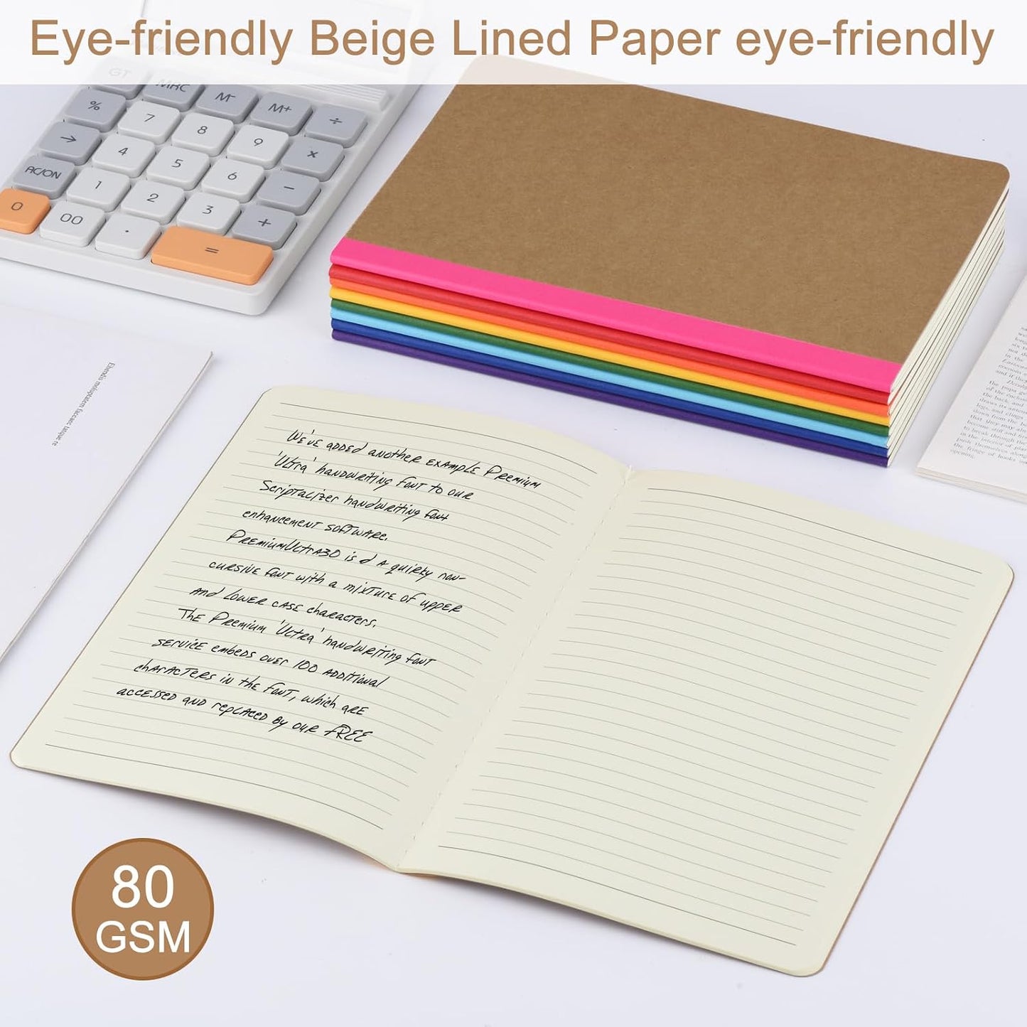 Composition Notebooks Bulk, A5 Kraft Cover Lined Journals with Rainbow Spines for School, Business, Work and Daliy Use (24, 8 colors)