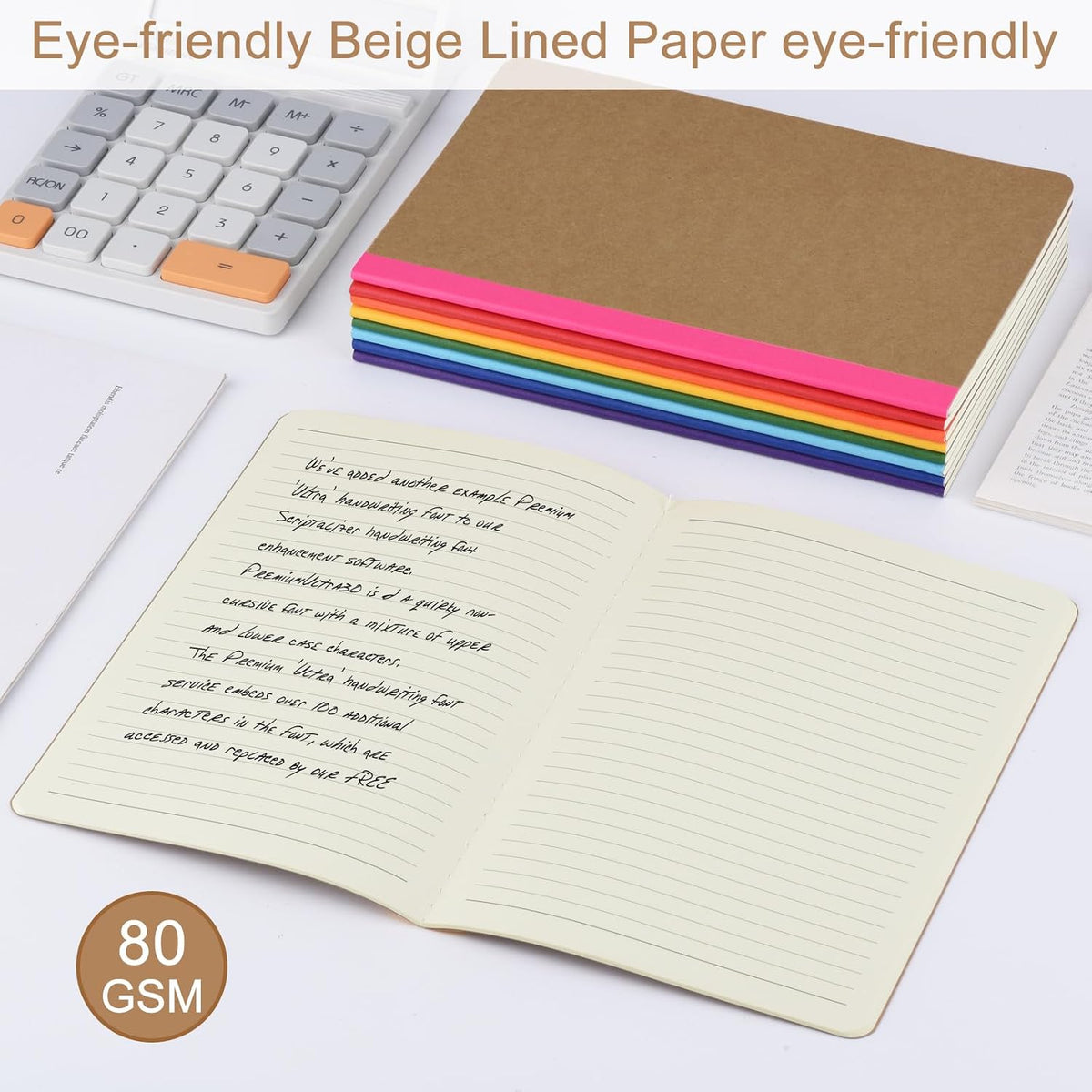 Composition Notebooks Bulk, A5 Kraft Cover Lined Journals with Rainbow Spines for School, Business, Work and Daliy Use (24, 8 colors)