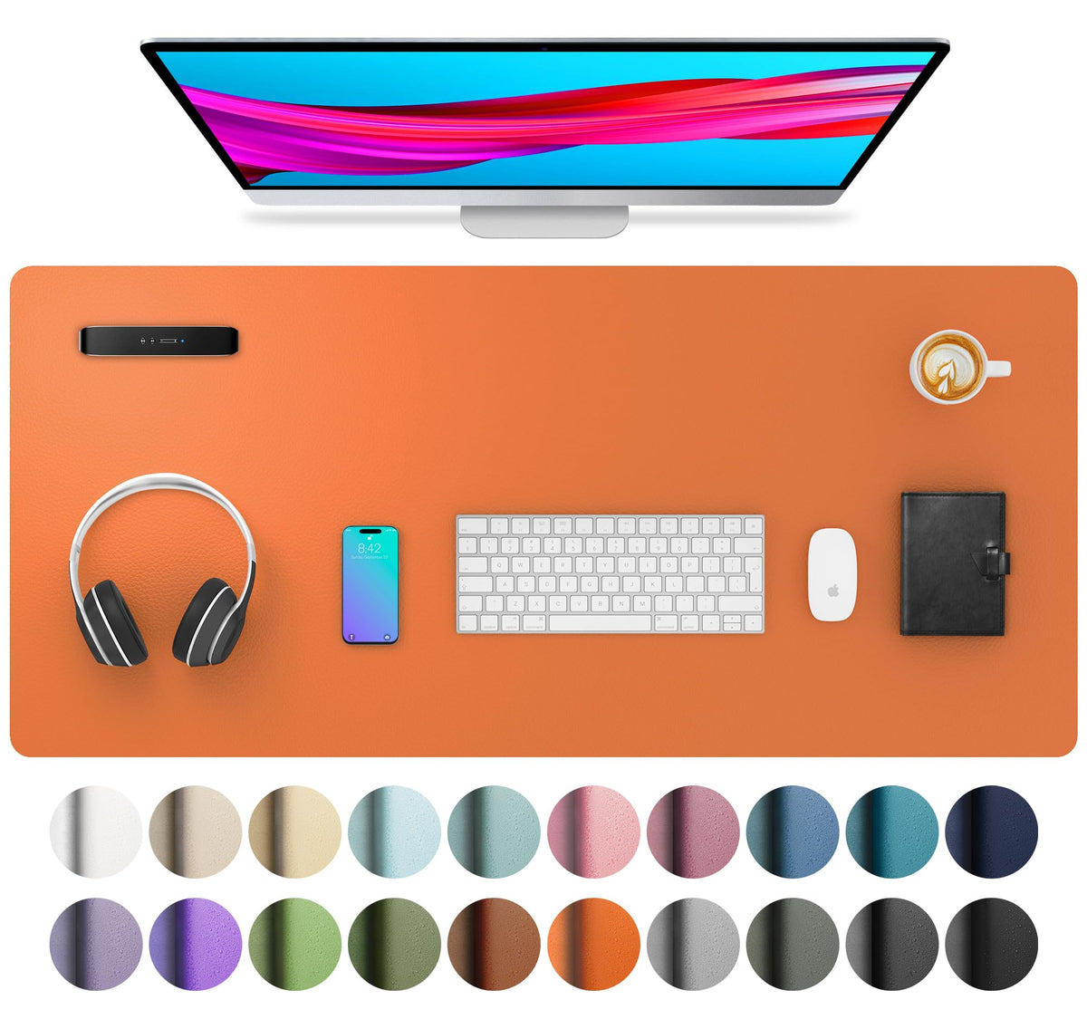 Aothia Non-Slip Waterproof PU Leather Desk Pad Protector for Mouse, Writing Desk, Office, Home, Laptop Blotter, 23.6" x 13.7", Black