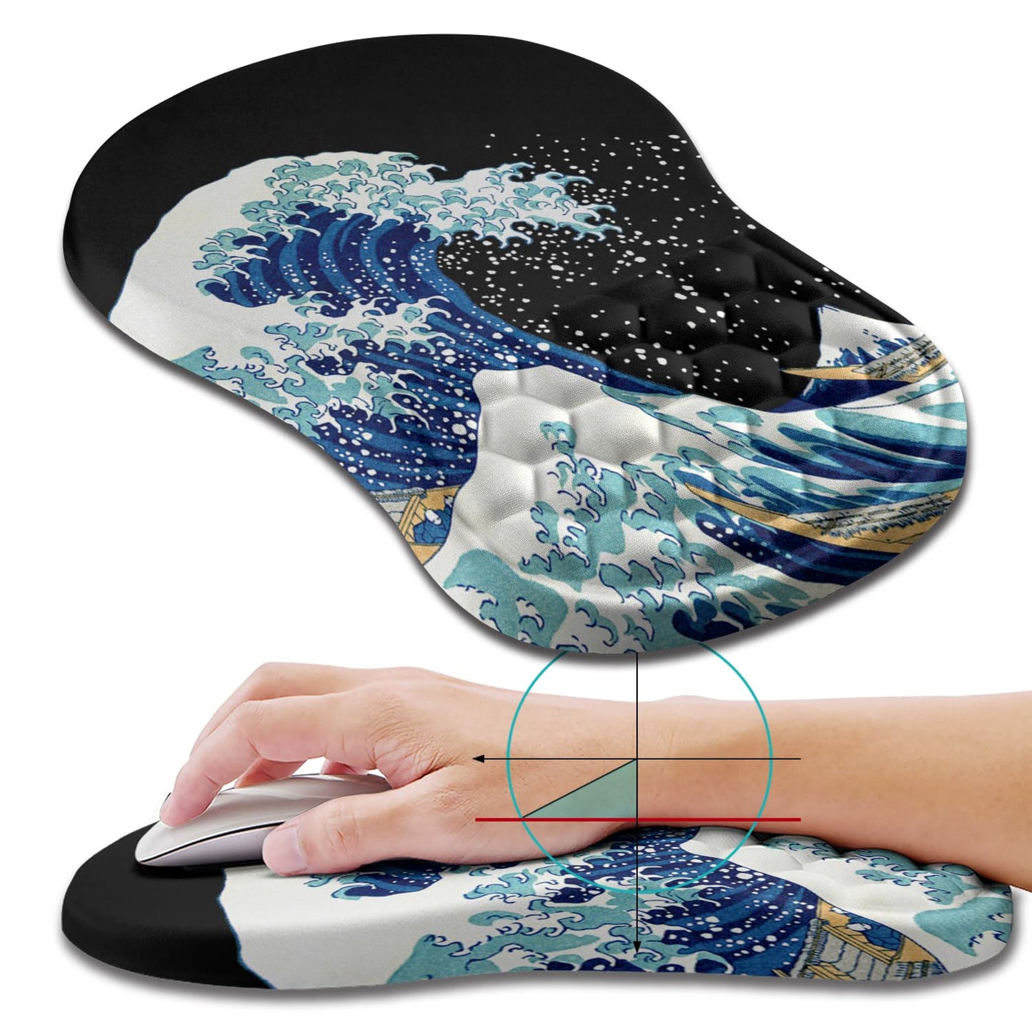 Hokafenle Ergonomic Mouse Pad Wrist Support, Wrist Rest Mousepad for Carpal Tunnel Pain Relief with Integrated Memory Foam Slope Massage Bulge (11.8x7.9 inch,Topographic Contour)