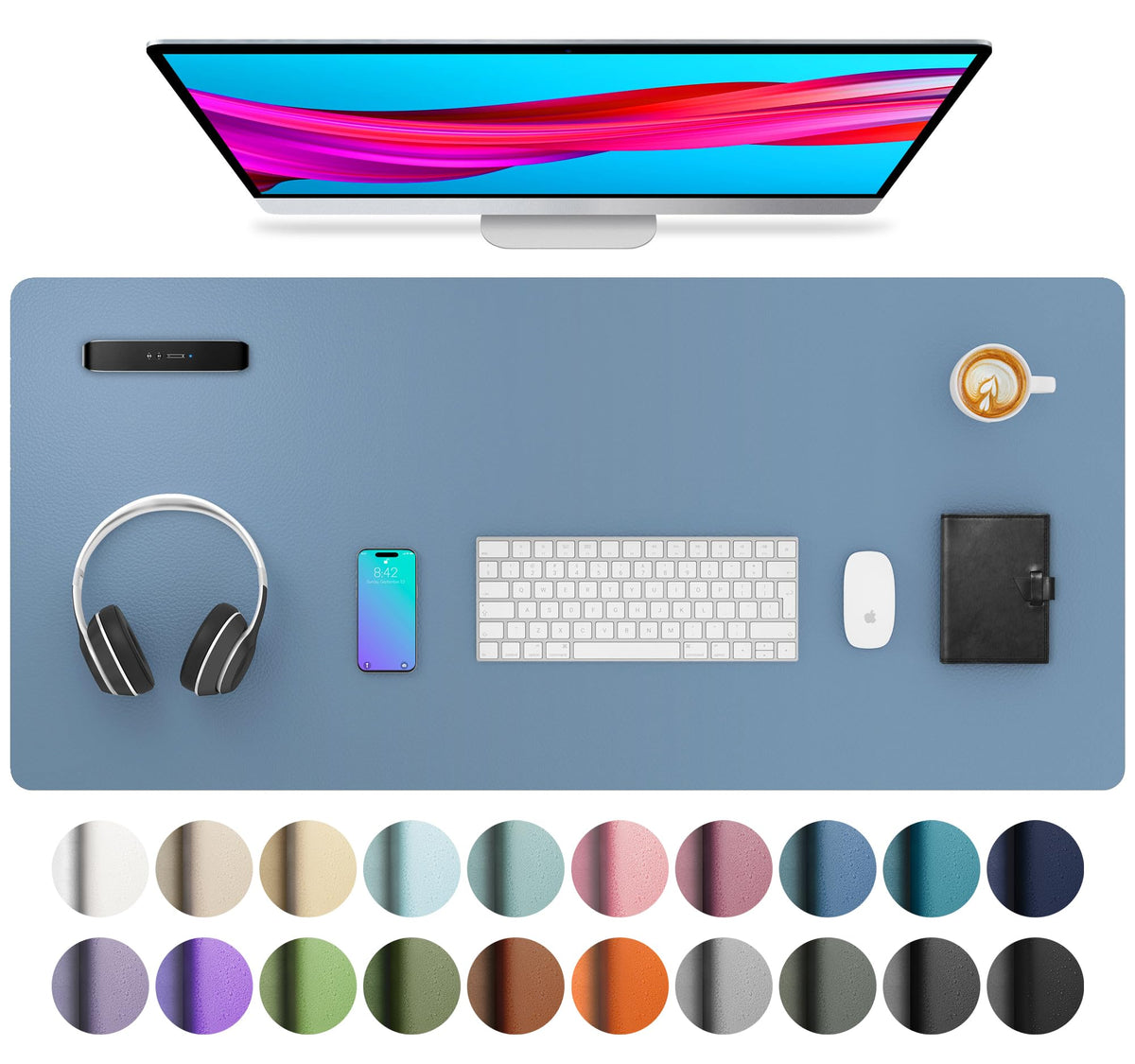 Aothia Non-Slip Waterproof PU Leather Desk Pad Protector for Mouse, Writing Desk, Office, Home, Laptop Blotter, 23.6" x 13.7", Black