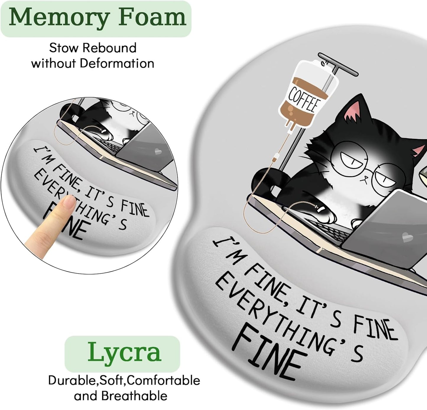 LIMKRIAN Funny Ergonomic Mouse Pad with Wrist Rest, Cat Desk Decor Gifts | Comfort Wrist Support, Cooling Gel Eases Wrist Pain, Non-Slip PU Base, Gaming Computer Cute Office Desk Accessories Supplies