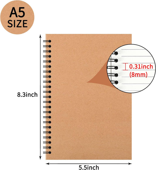 24 Pack A5 Spiral Notebooks Journal with Kraft Cover, 5x8 Inches, Ruled Lined Paper, for Work, Sketches, Study, Notes Taking, Gifts, Brown (24 PCS(Lined)) | A5 Notebook Bulk, Kraft Cover Design, Ruled Lined Paper, Spiral Binding, Work School Notes, Gift S