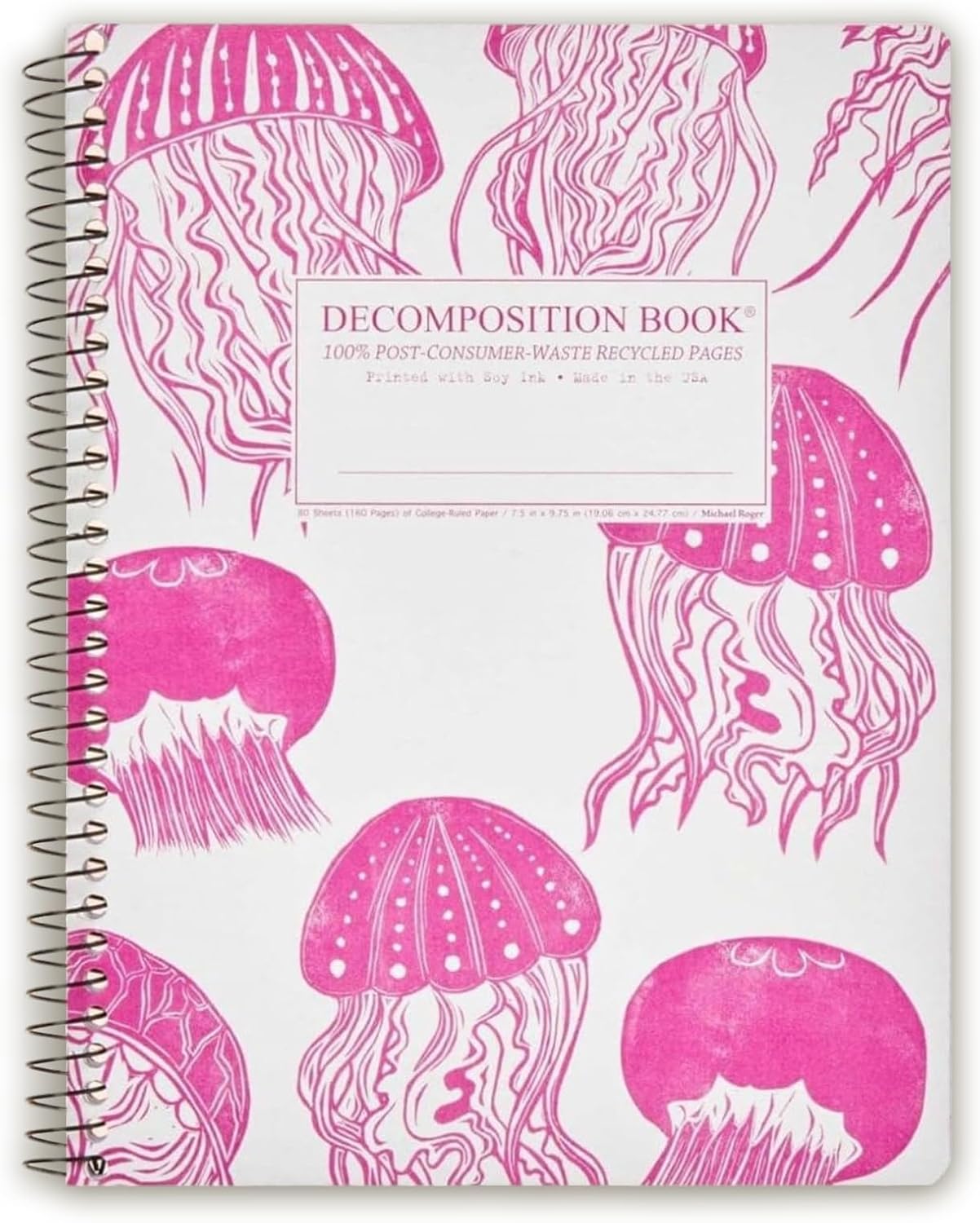 Decomposition Jellyfish College Ruled Spiral Notebook - 9.75 x 7.5 Journal with 160 Lined Pages - 100% Recycled Paper - Cute Notebooks for School Supplies, Home & Office - Made in USA