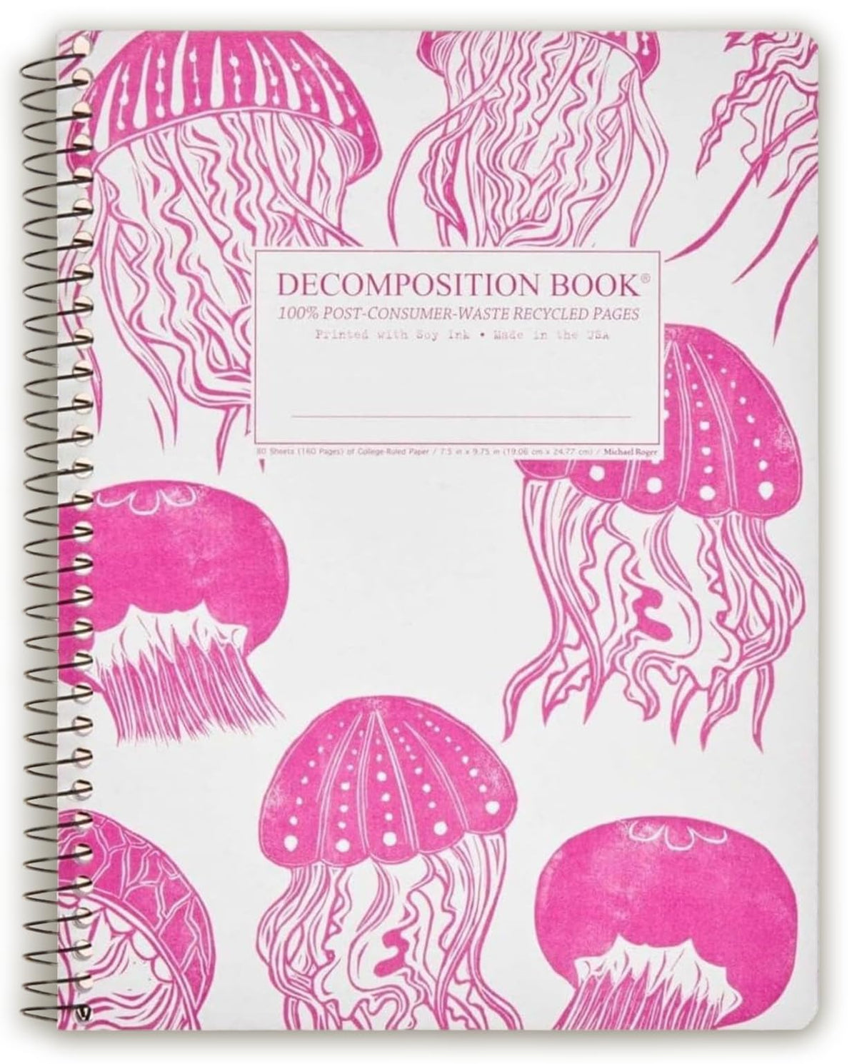 Decomposition Jellyfish College Ruled Spiral Notebook - 9.75 x 7.5 Journal with 160 Lined Pages - 100% Recycled Paper - Cute Notebooks for School Supplies, Home & Office - Made in USA