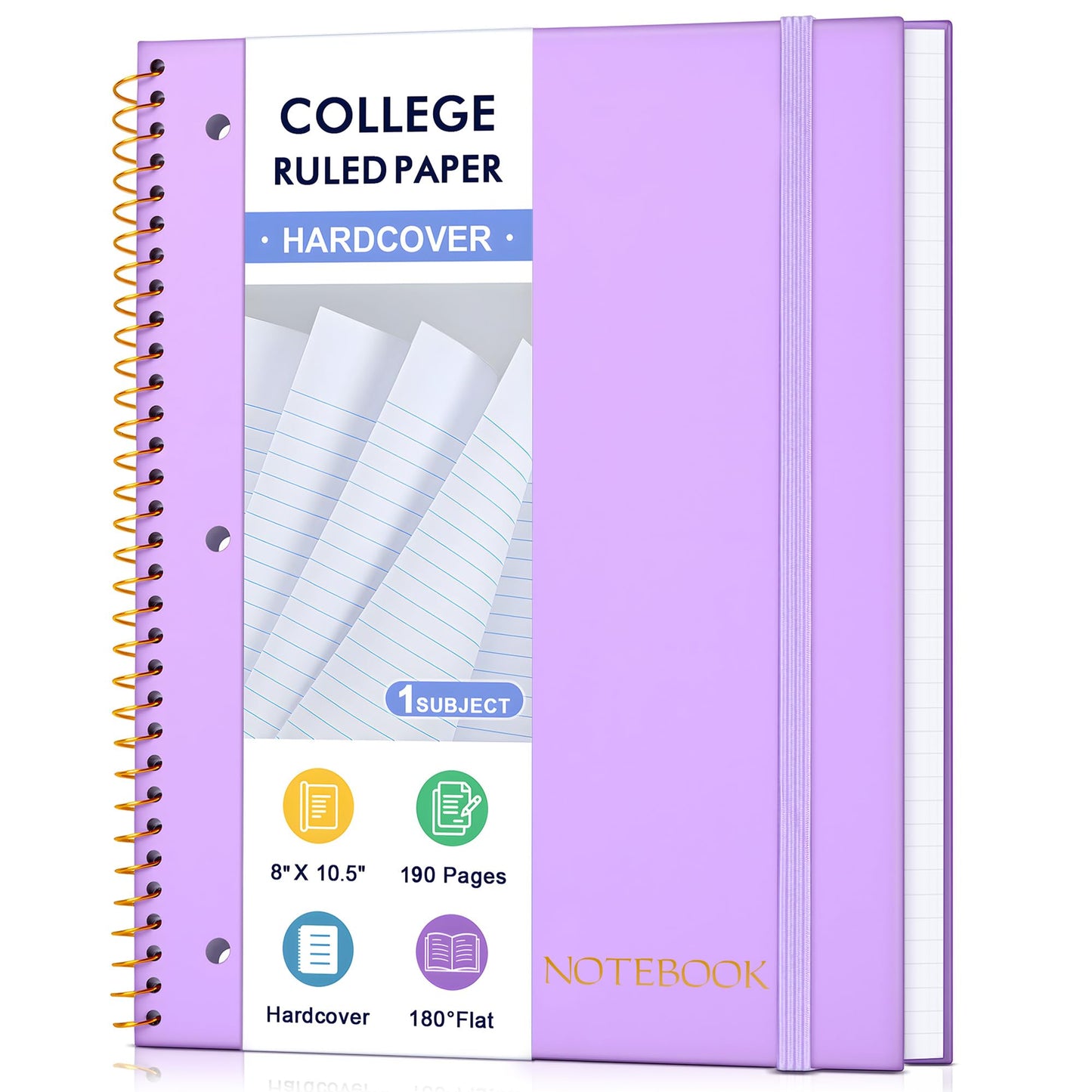 MUAHLIUB Spiral Notebook College Ruled Paper 8" x 10-1/2", 1 Subject Spiral Notebook, 3-Hole Punched Perforated Pages Ideal for School, Office, Writing, 95 Sheets Lined Journaling Notebook, Black