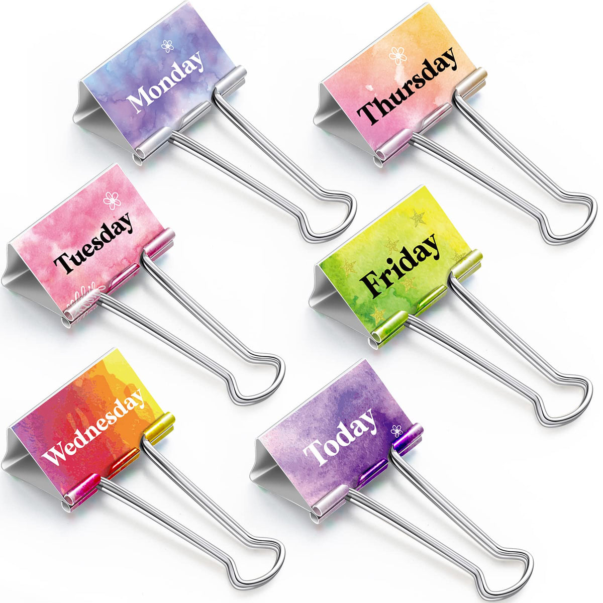 Tenare 6 Pack 2 Inch Teacher Binder Clips, Classroom Paper Organizer | Includes To Be Graded, Make Copies, Graded, Send Home, For Volunteer and To Be Filed for Classroom Management Paper Sorting