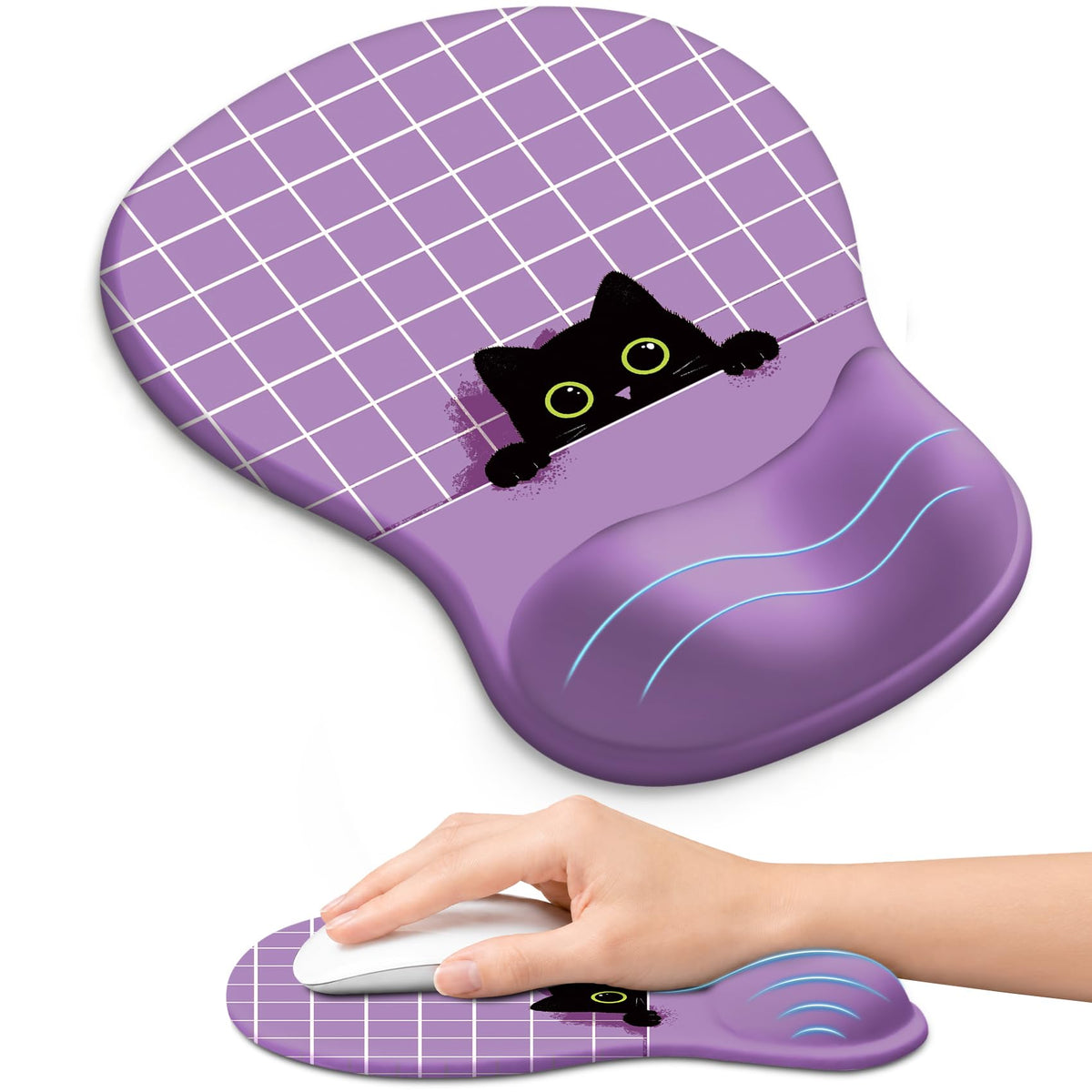 Ergonomic Mouse Pad with Wrist Rest, Gel Wrist Support, Black | 10.2 x 7.6 in Mouse Pad with Smooth Fabric Surface and Non-Slip Rubber Base for Office, Home, Study, and Gaming
