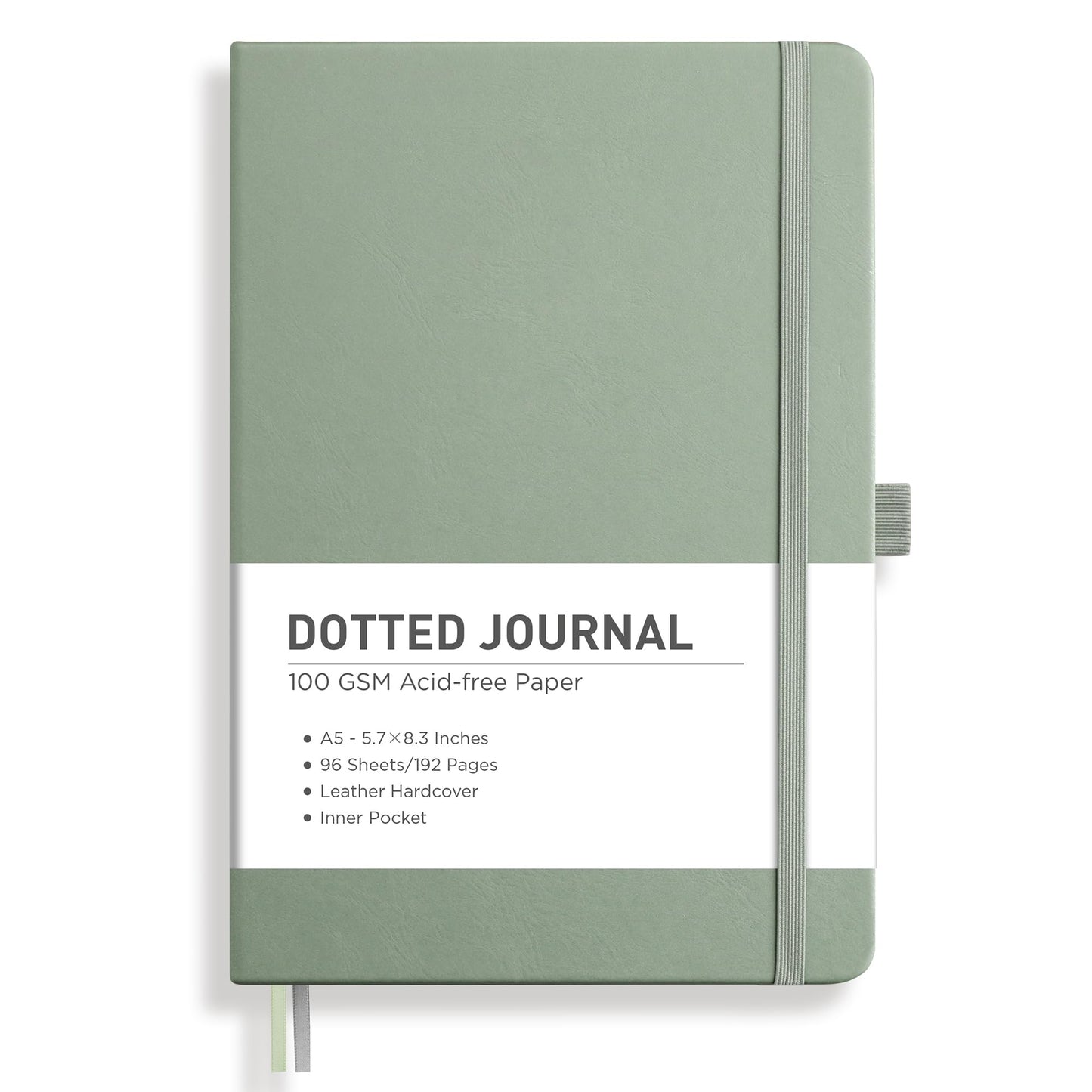 RETTACY Graph Grid Paper Notebook, 192 Pages, A5 Size (5.7'' x 8.3'') | 5 Squares per Inch, Leather Hardcover, 100 GSM Thick Paper, for School, Students, Math, Engineering (Light Green)