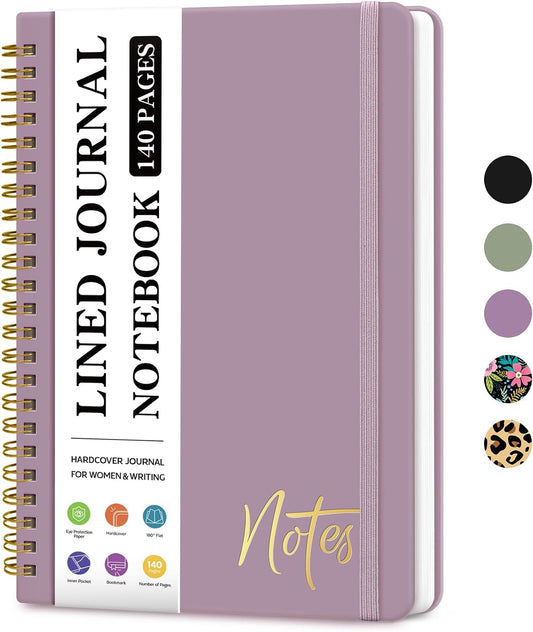 ZOTIA Lined Spiral Notebook for Work Hardcover Spiral Journal College Ruled | Purple, 5.7" x 7.9" Spiral Journals for Writing, Work Notebooks, Note taking and Office School Supplies, 140 Pages