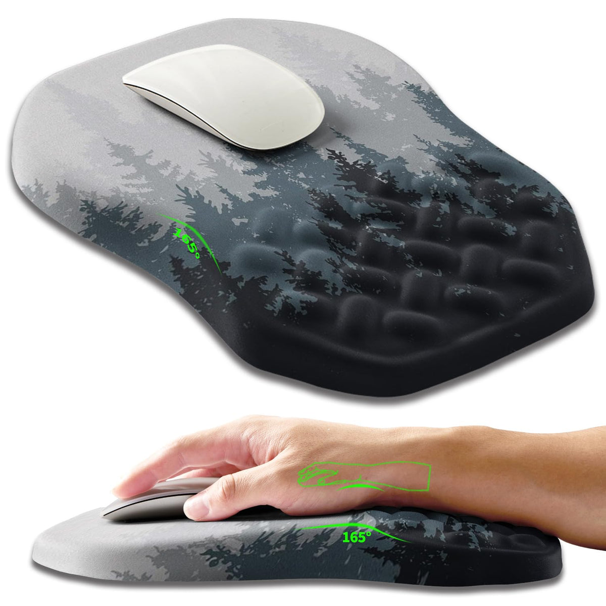 Ergonomic Slope Mouse Pad Wrist Support, Wrist Rest Mousepad for Carpal Tunnel Pain Relief with Massage Bulge and Slow Rebound Memory Foam (12x8 inch, Black)