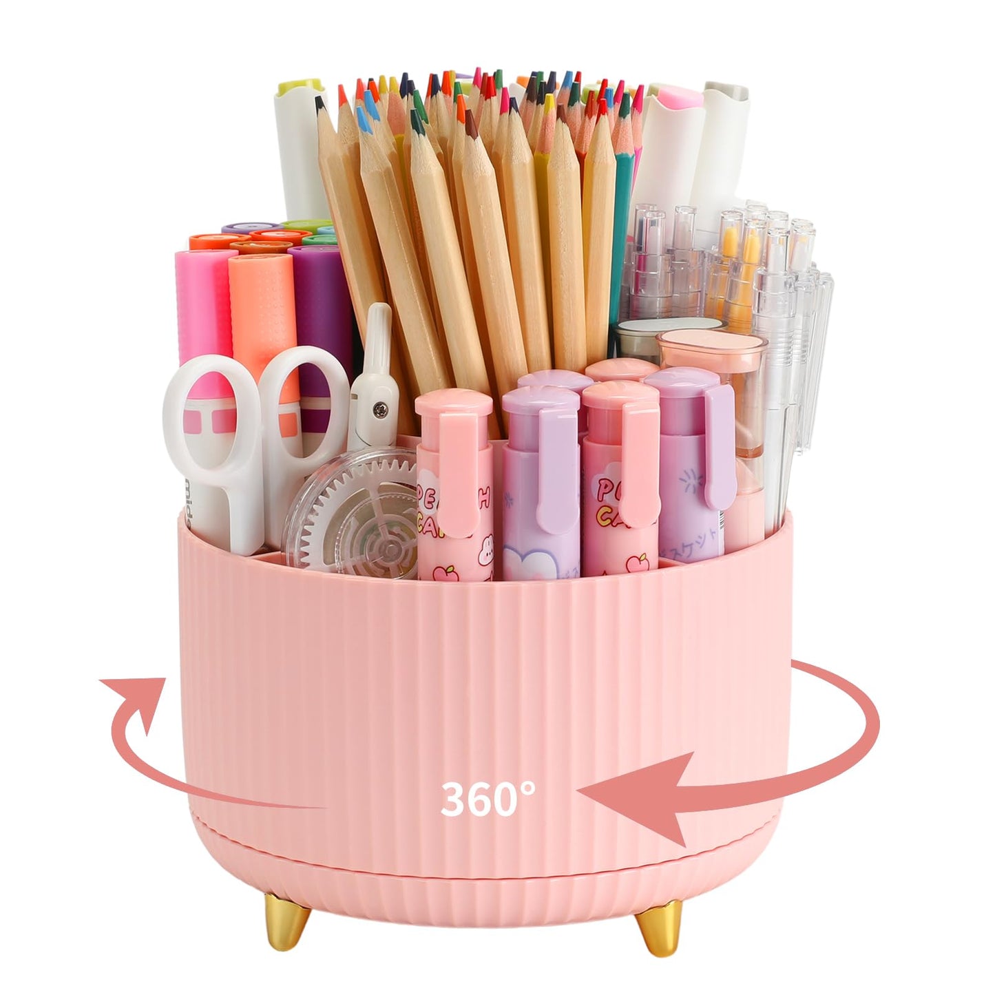 Camelmother 360°Rotating Pen&Pencil Holder For Desk With 5Slots Cute Office | Spacious Beautiful & Durable For Teachers Students Workers Easy Storage for Pens Stationery